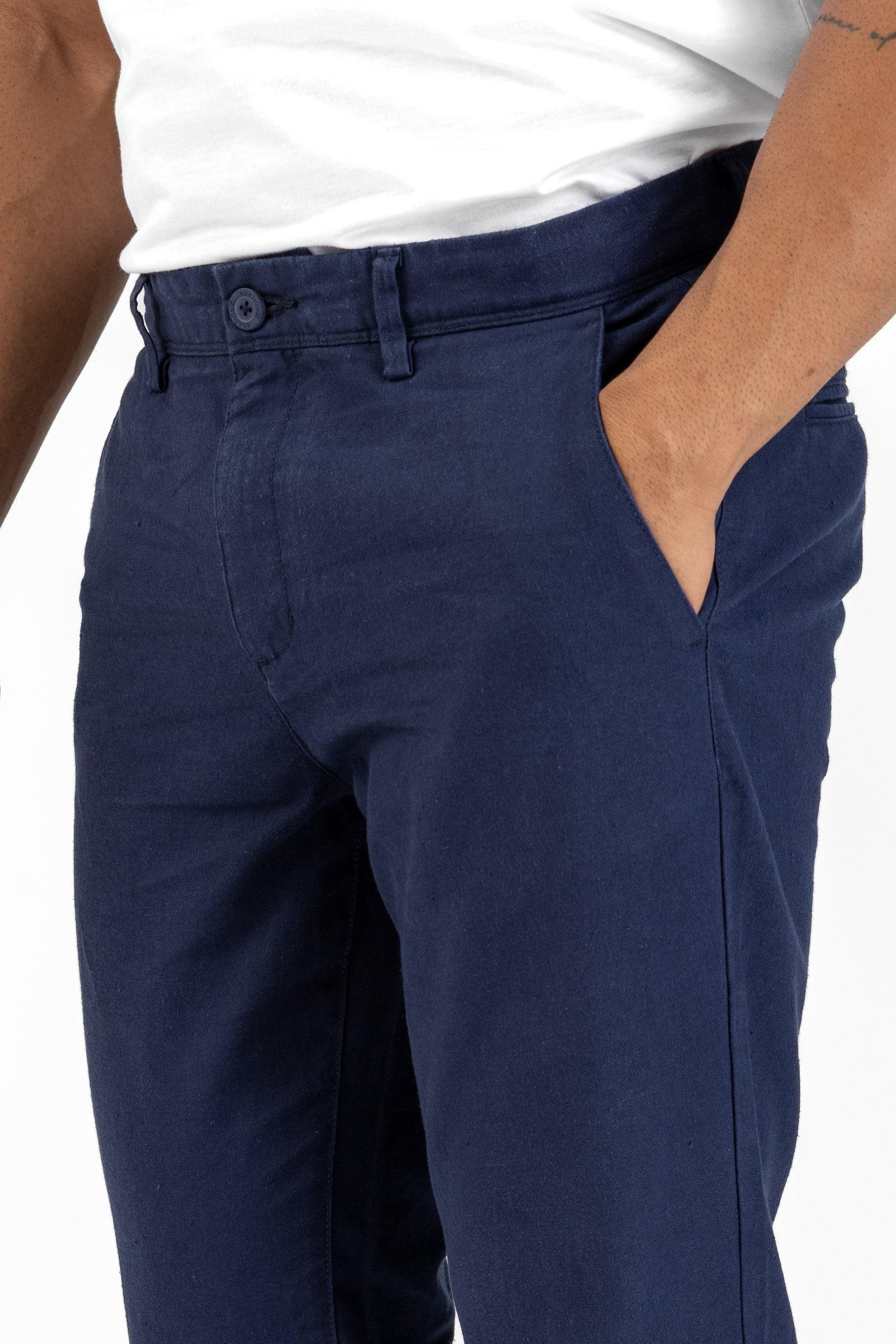 Linen Cotton Basic Pant – Navy