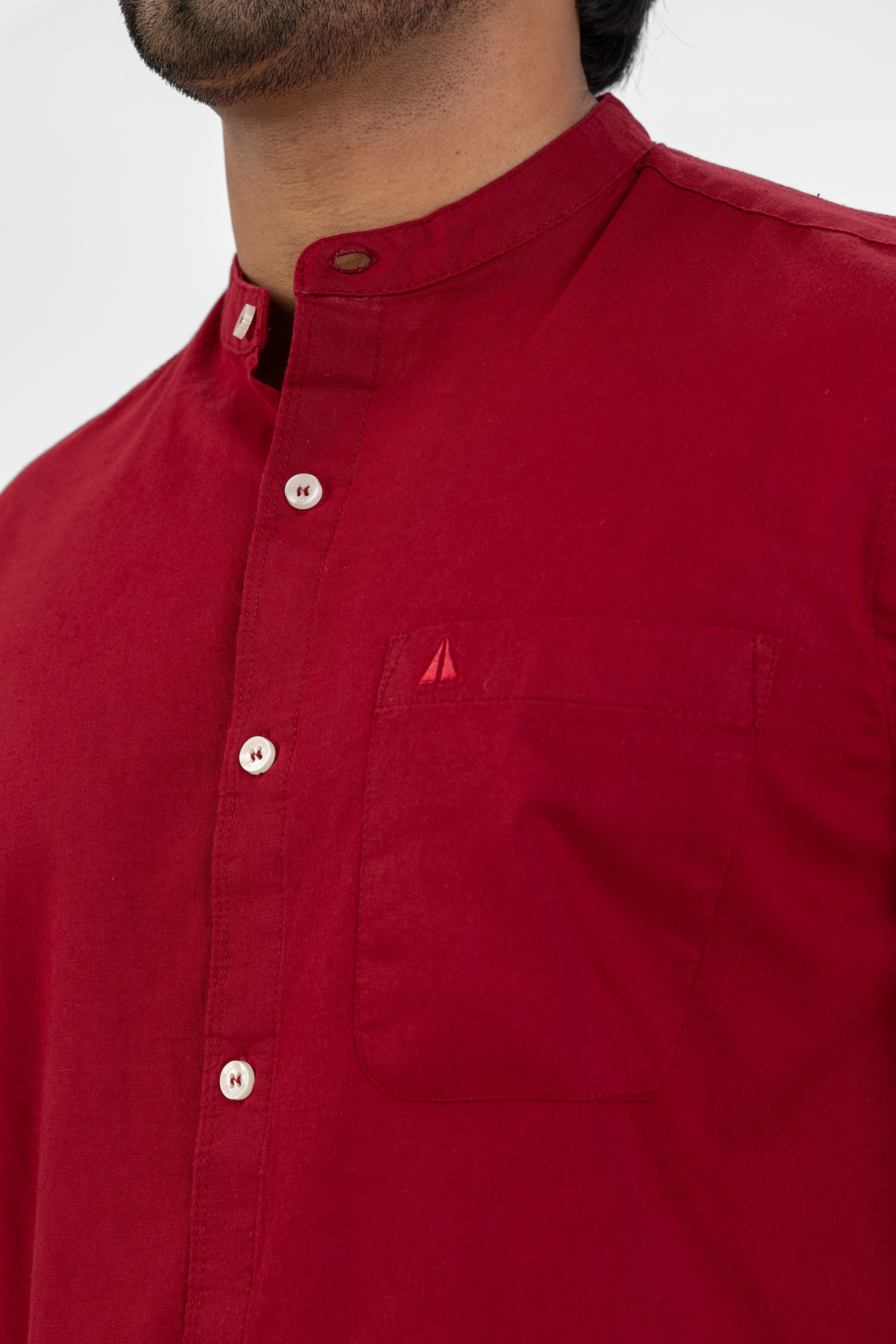 Slub Linen Cotton Chinese Collar Shirt – Maroon