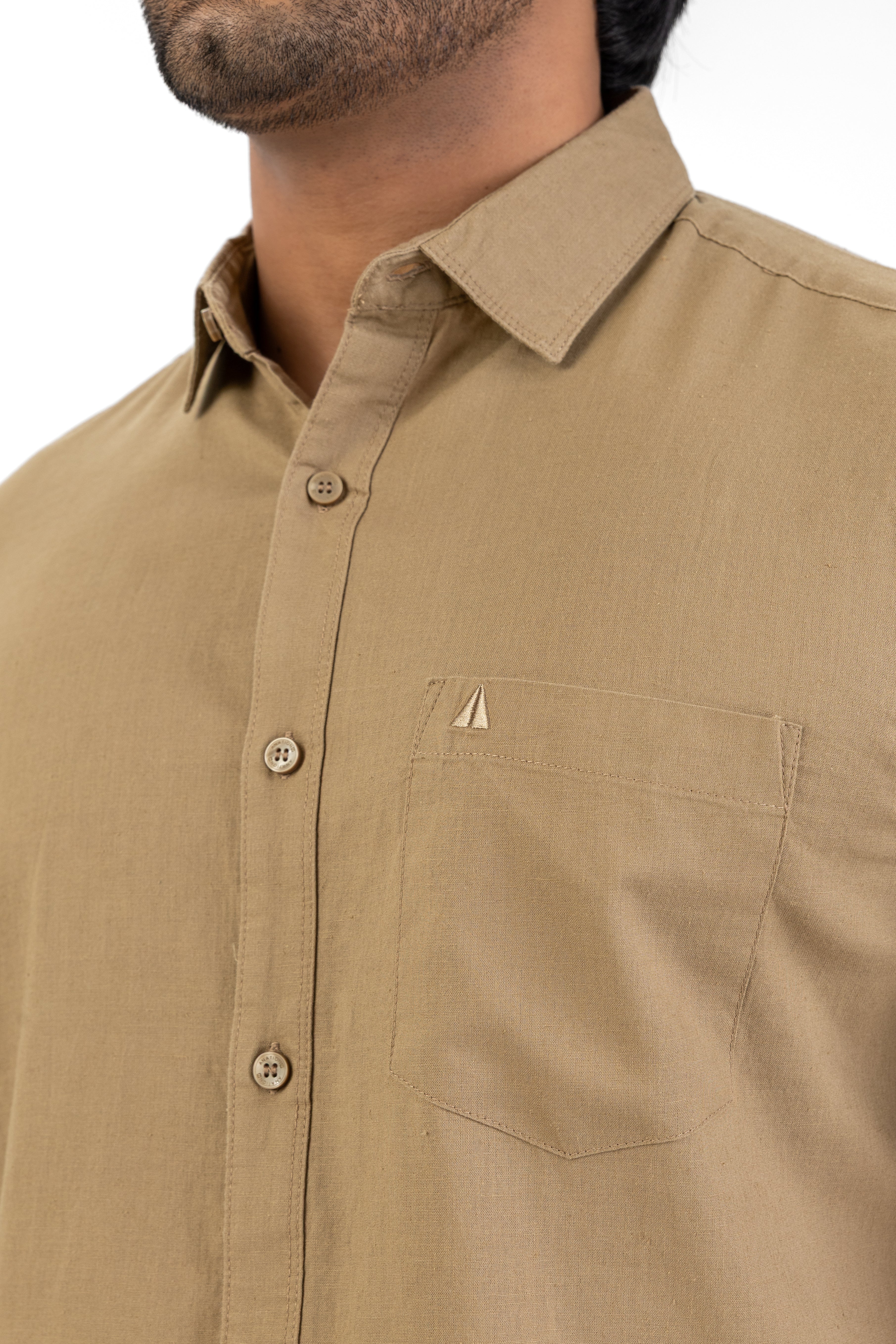 Short Sleeve Linen Cotton Shirt – Light Brown