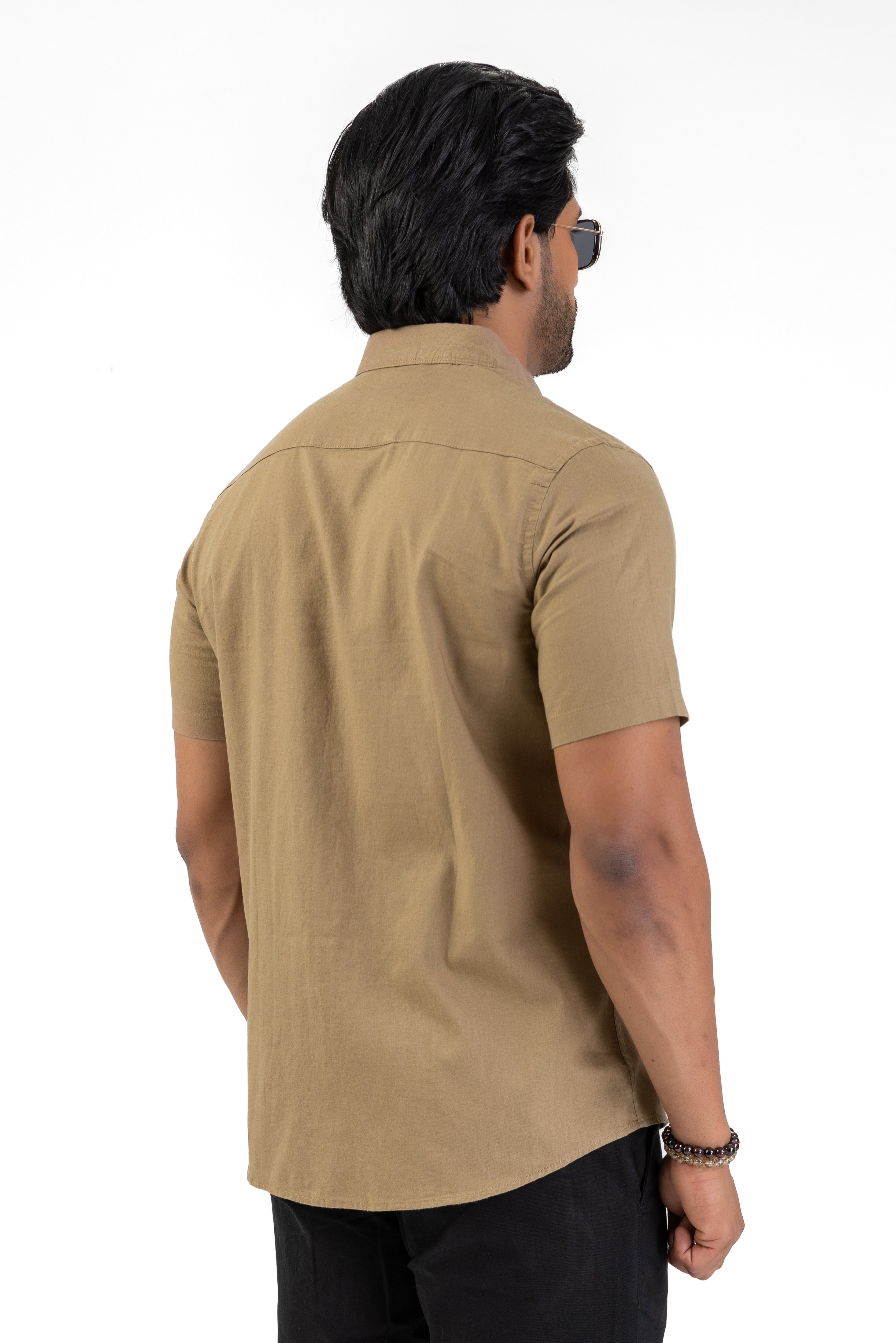Short Sleeve Linen Cotton Shirt – Light Brown