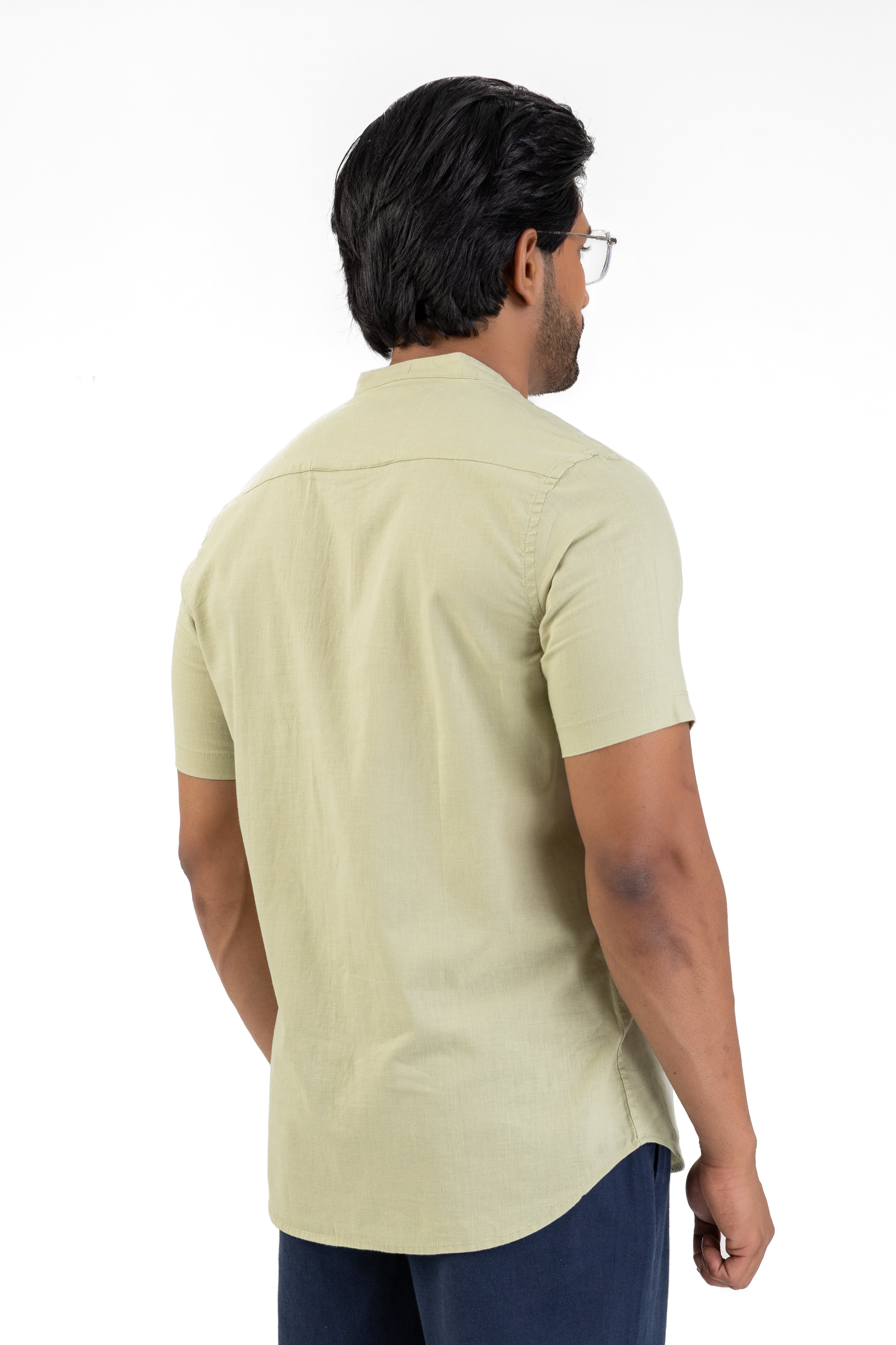 Chinese Collar Short Sleeve Shirt – Light Green