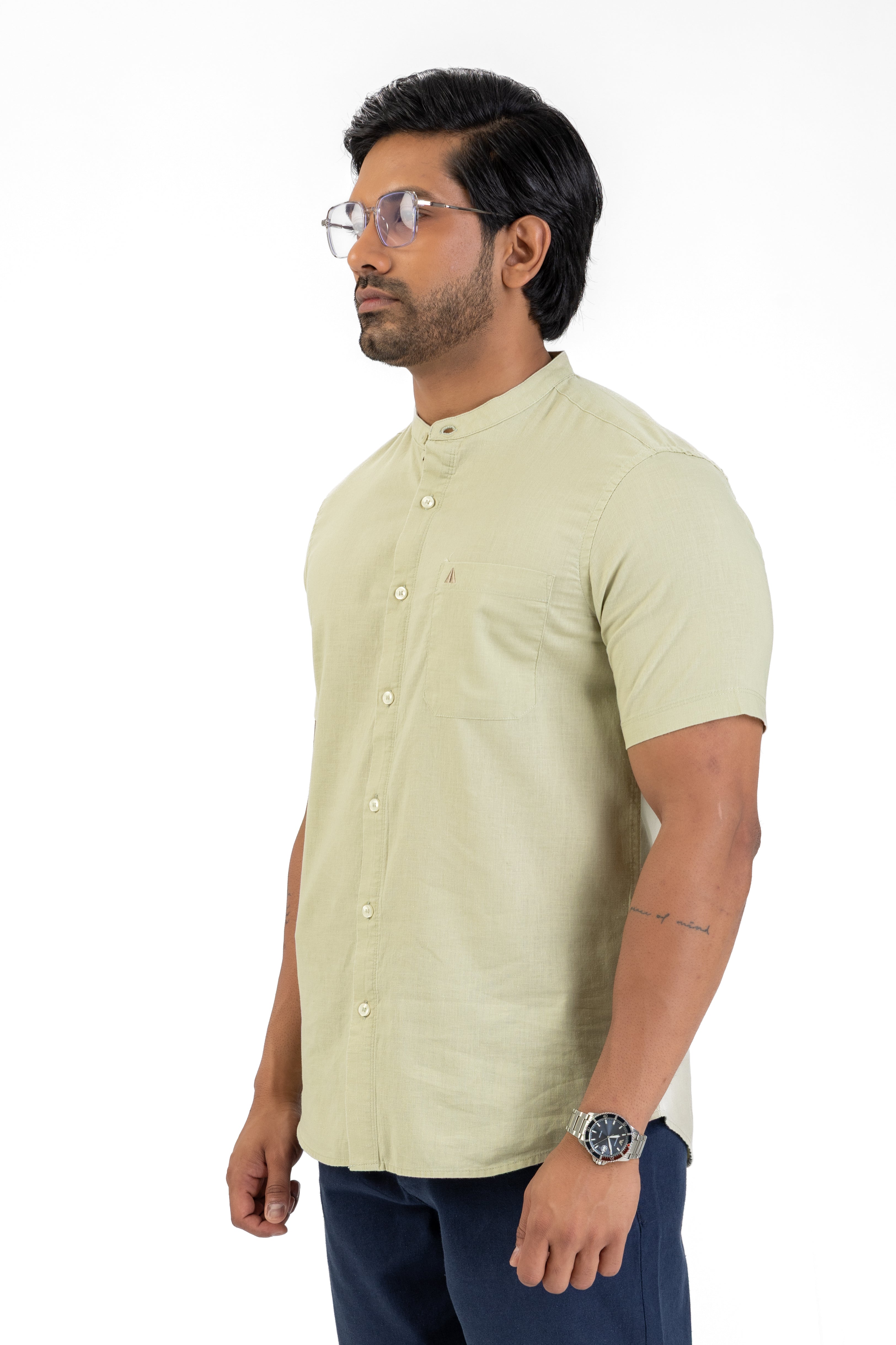 Chinese Collar Short Sleeve Shirt – Light Green