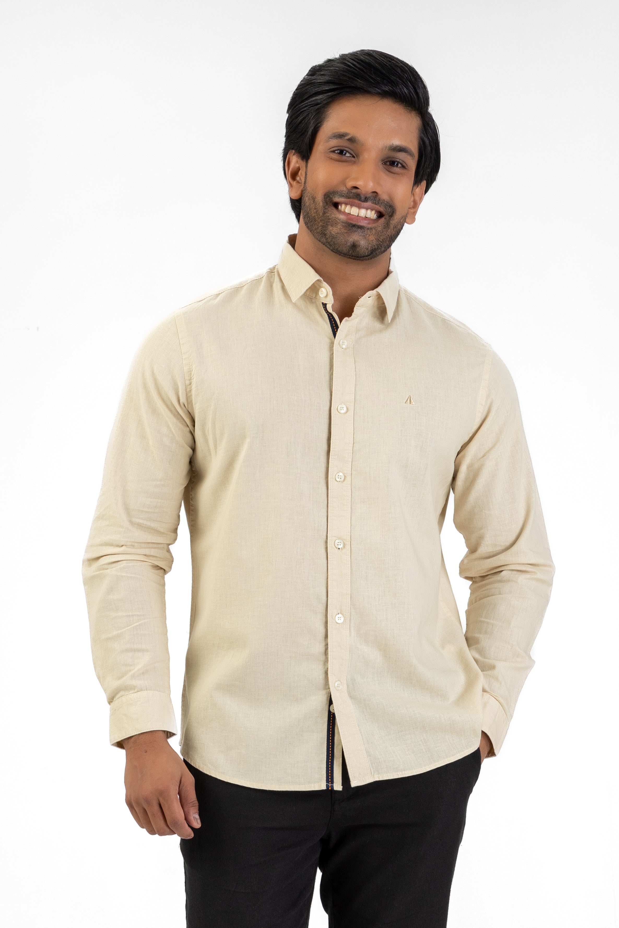 Linen Cotton Long Sleeve Shirt – Beige