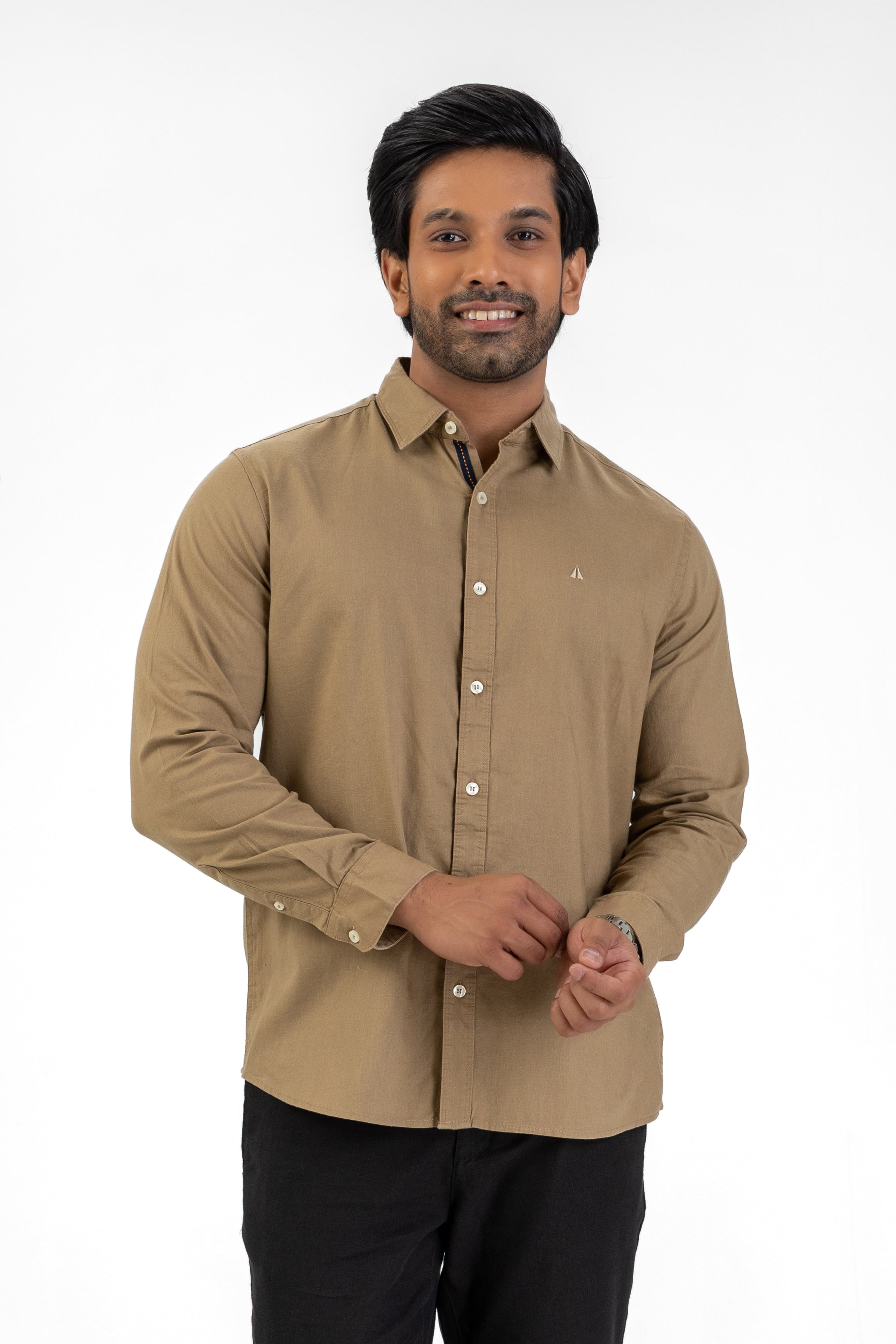 Linen Cotton Long Sleeve Shirt – Light Brown
