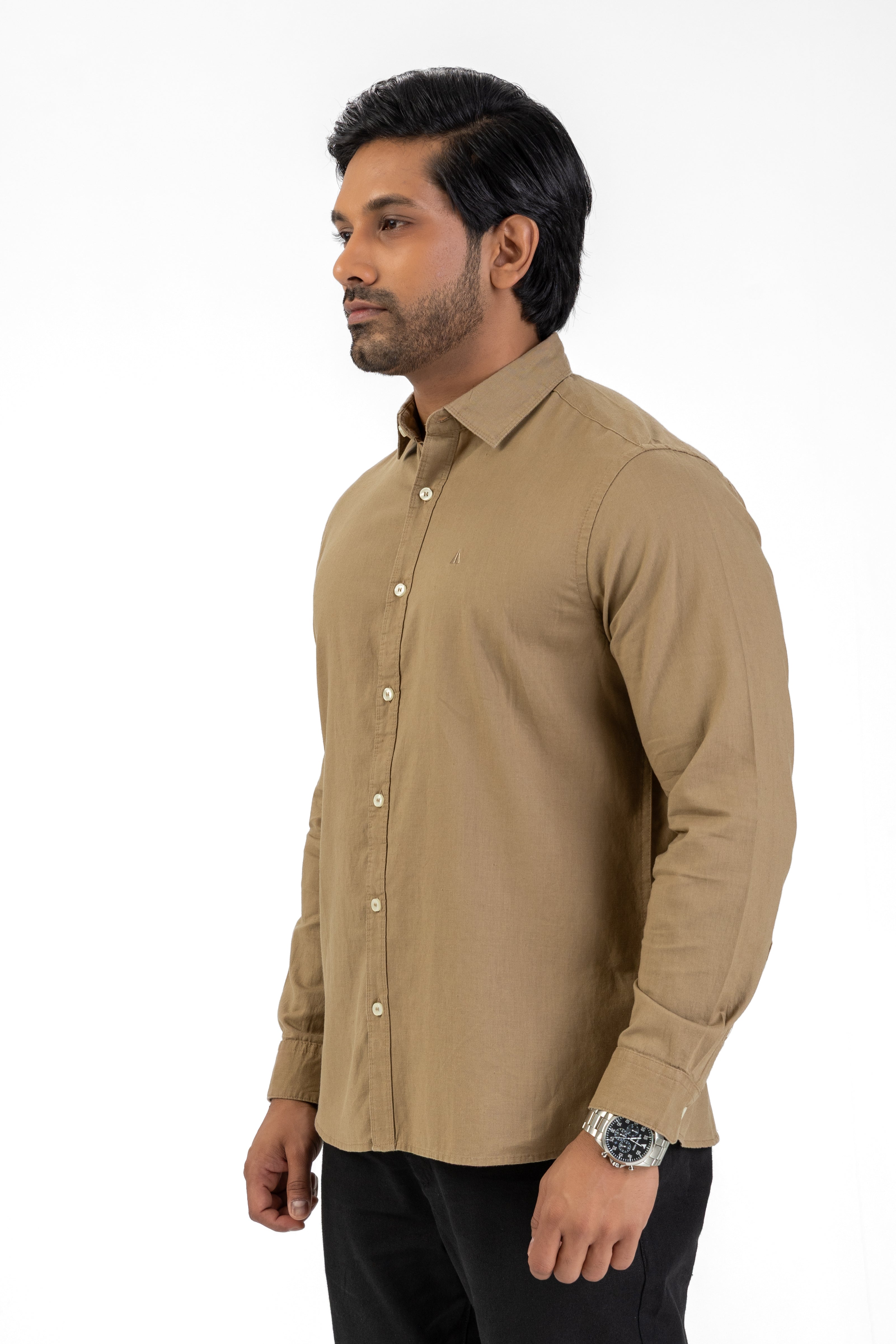 Linen Cotton Long Sleeve Shirt – Light Brown