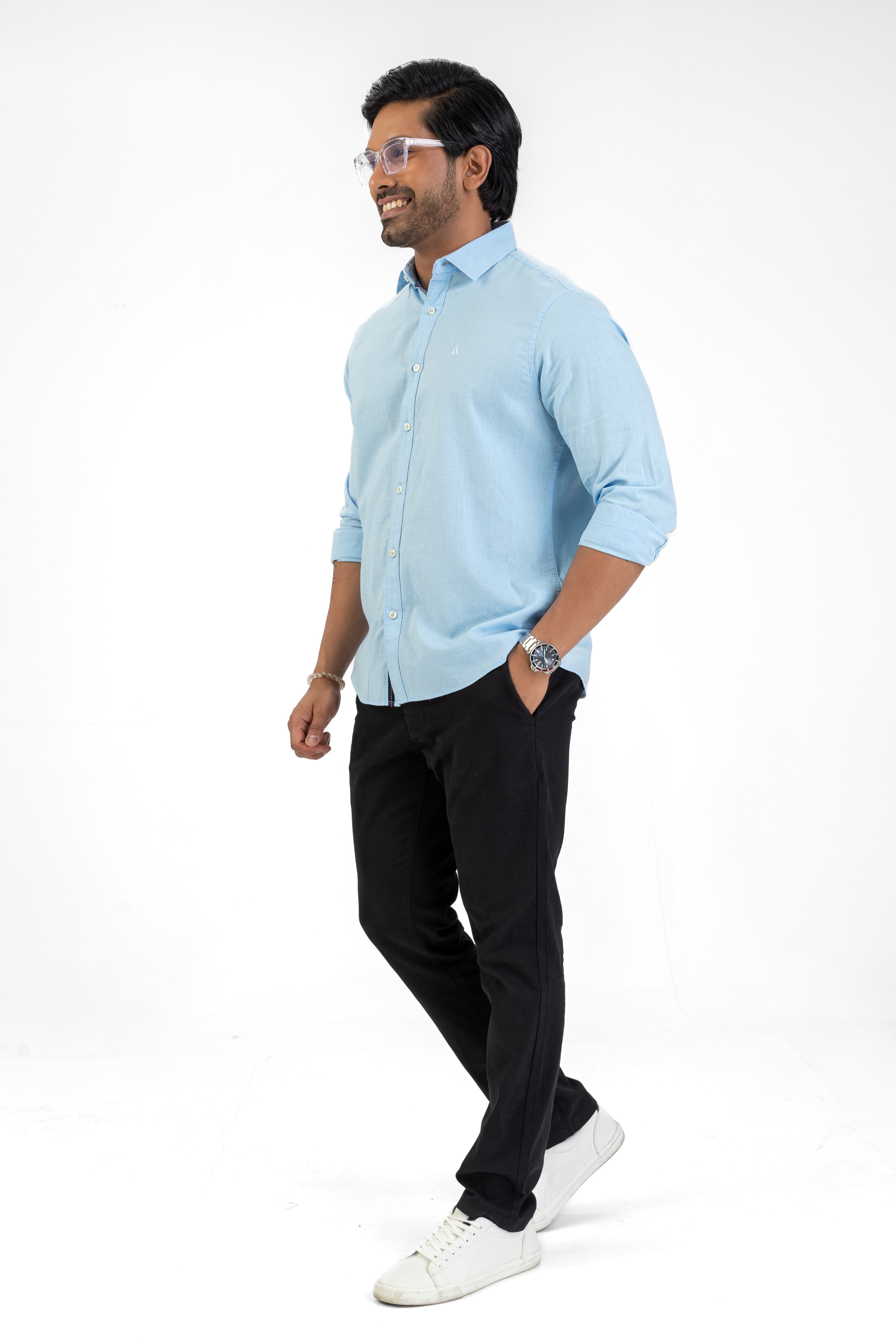 Linen Cotton Long Sleeve Shirt – Light Blue