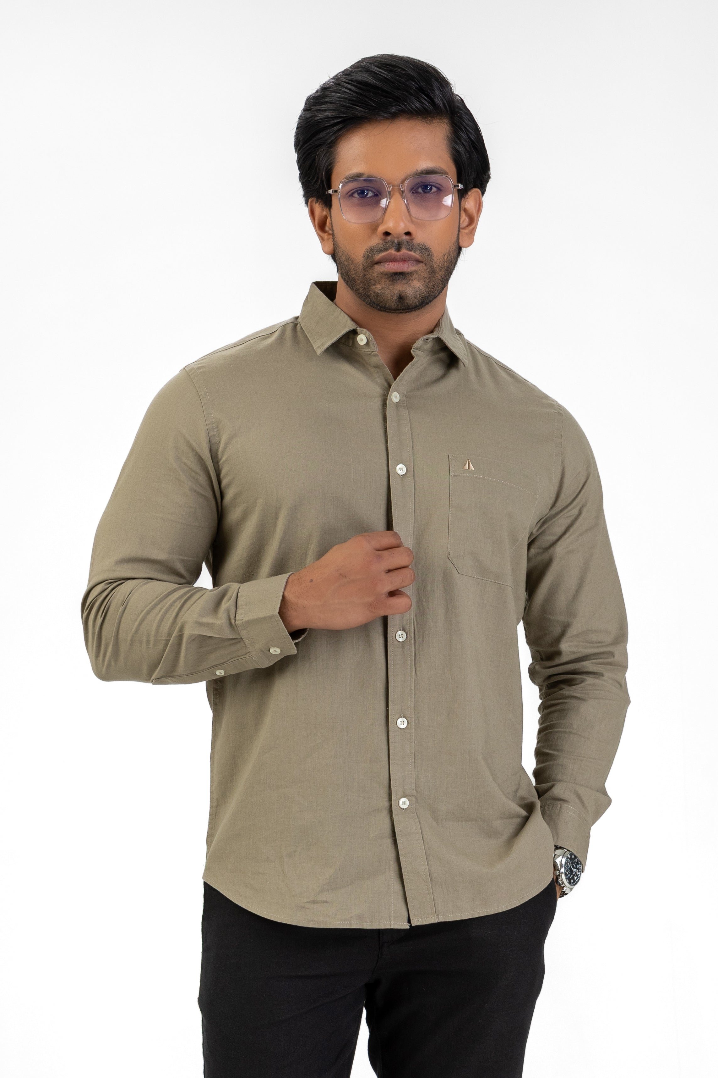 Linen Cotton Long Sleeve Shirt – Dark Brown