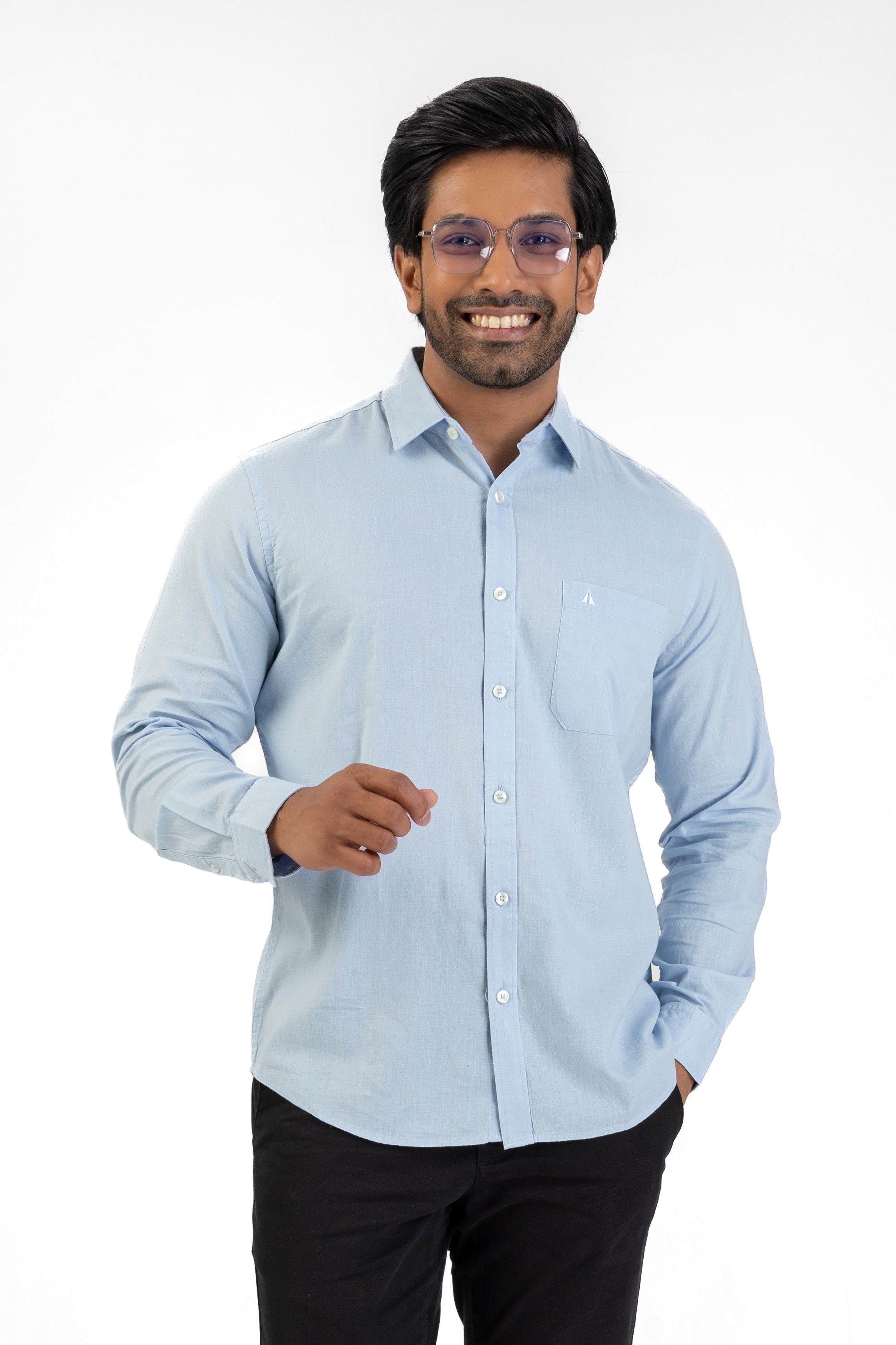 Linen Cotton Long Sleeve Shirt – Sky Blue