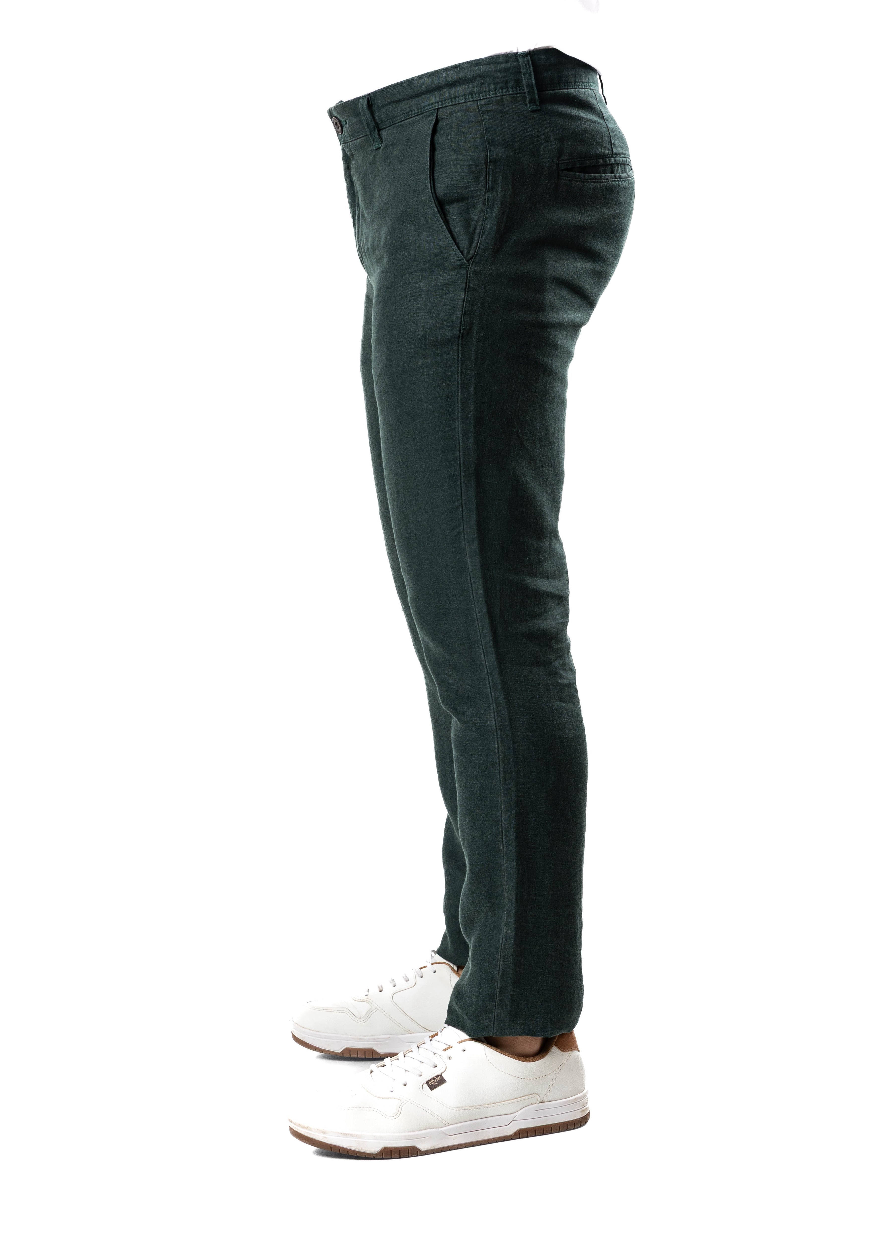 100% Premium Linen Pant – Dark Green
