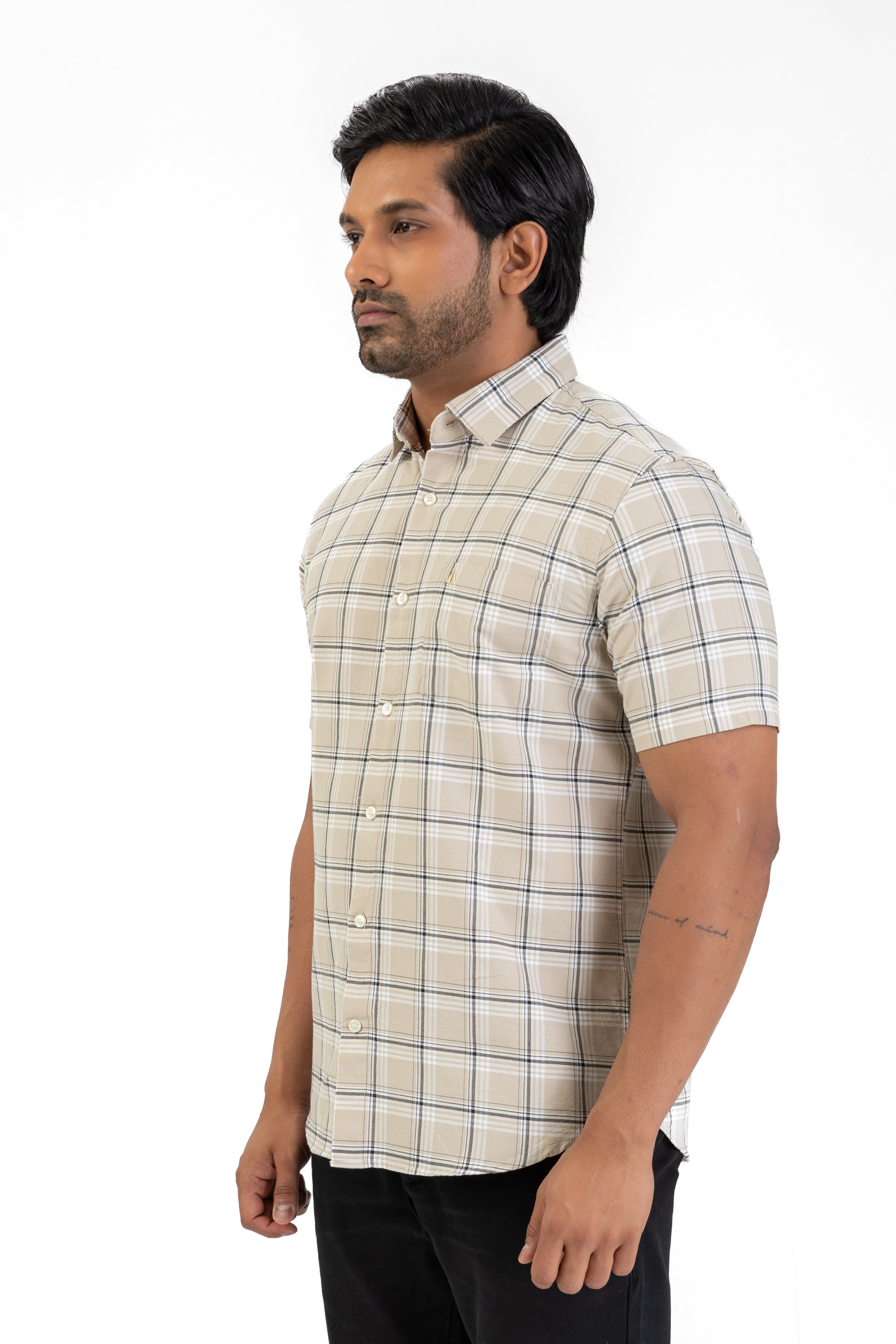 Cotton Check Shirt – Light Brown