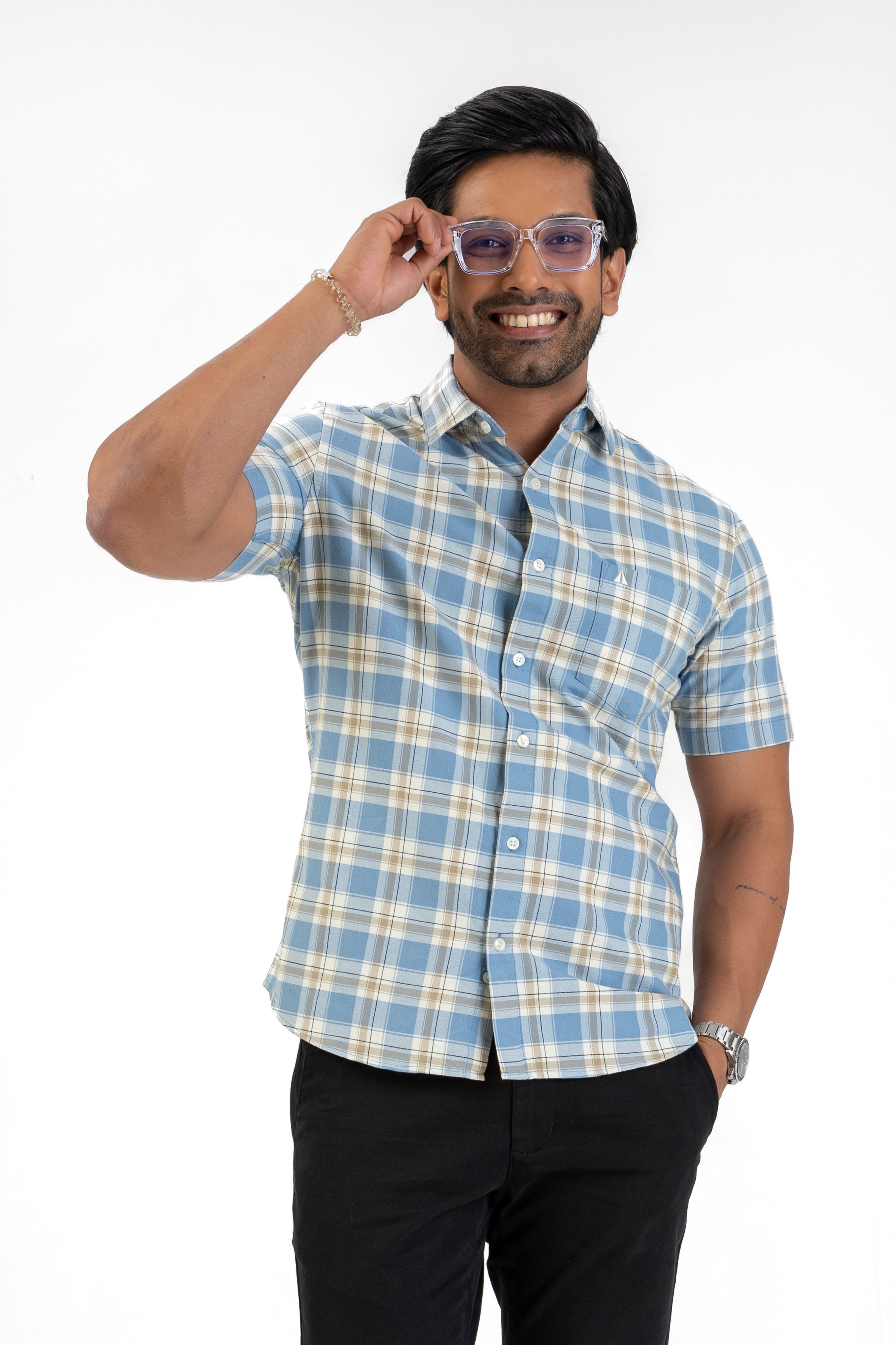 Cotton Check Shirt – Second Light Blue