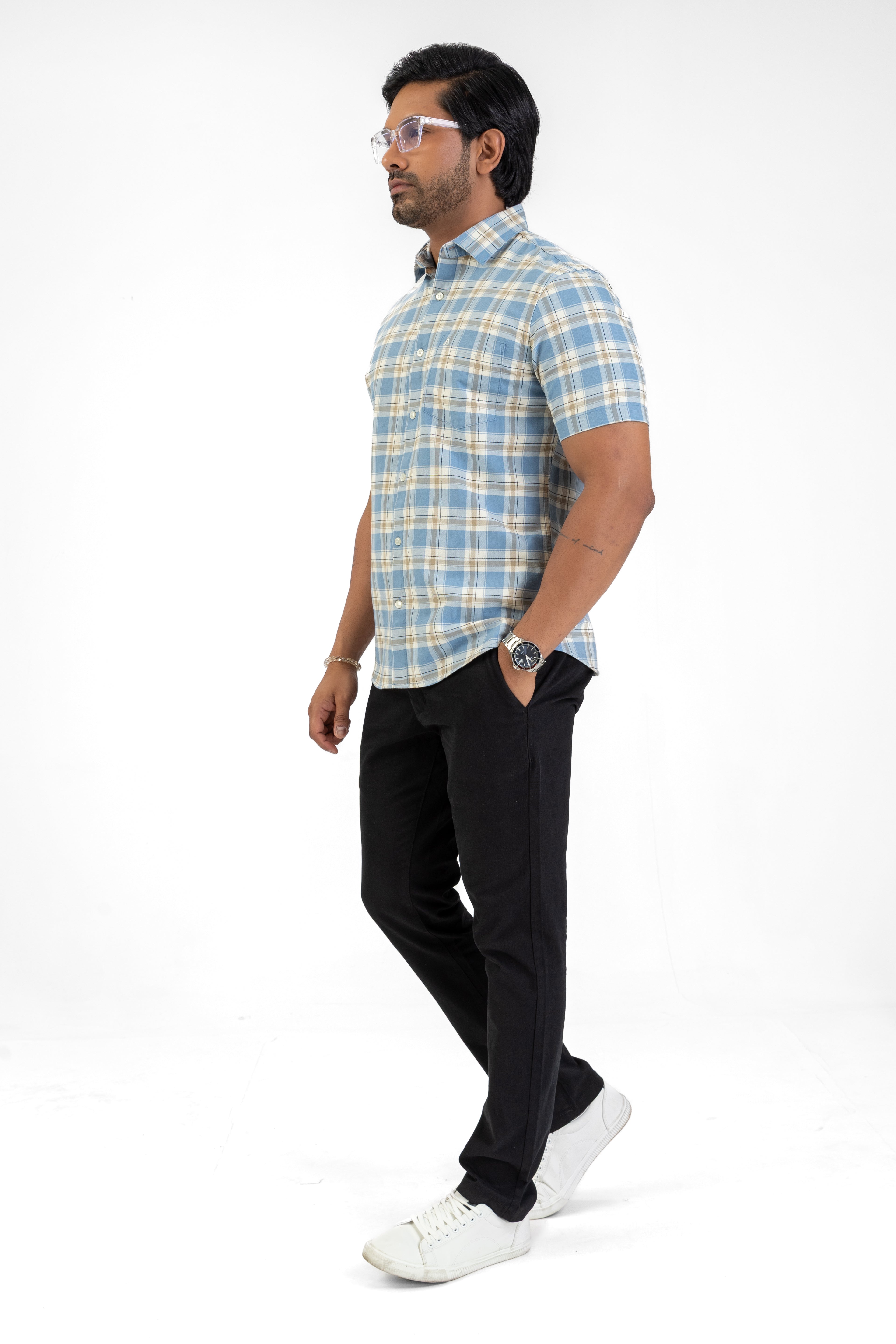 Cotton Check Shirt – Second Light Blue