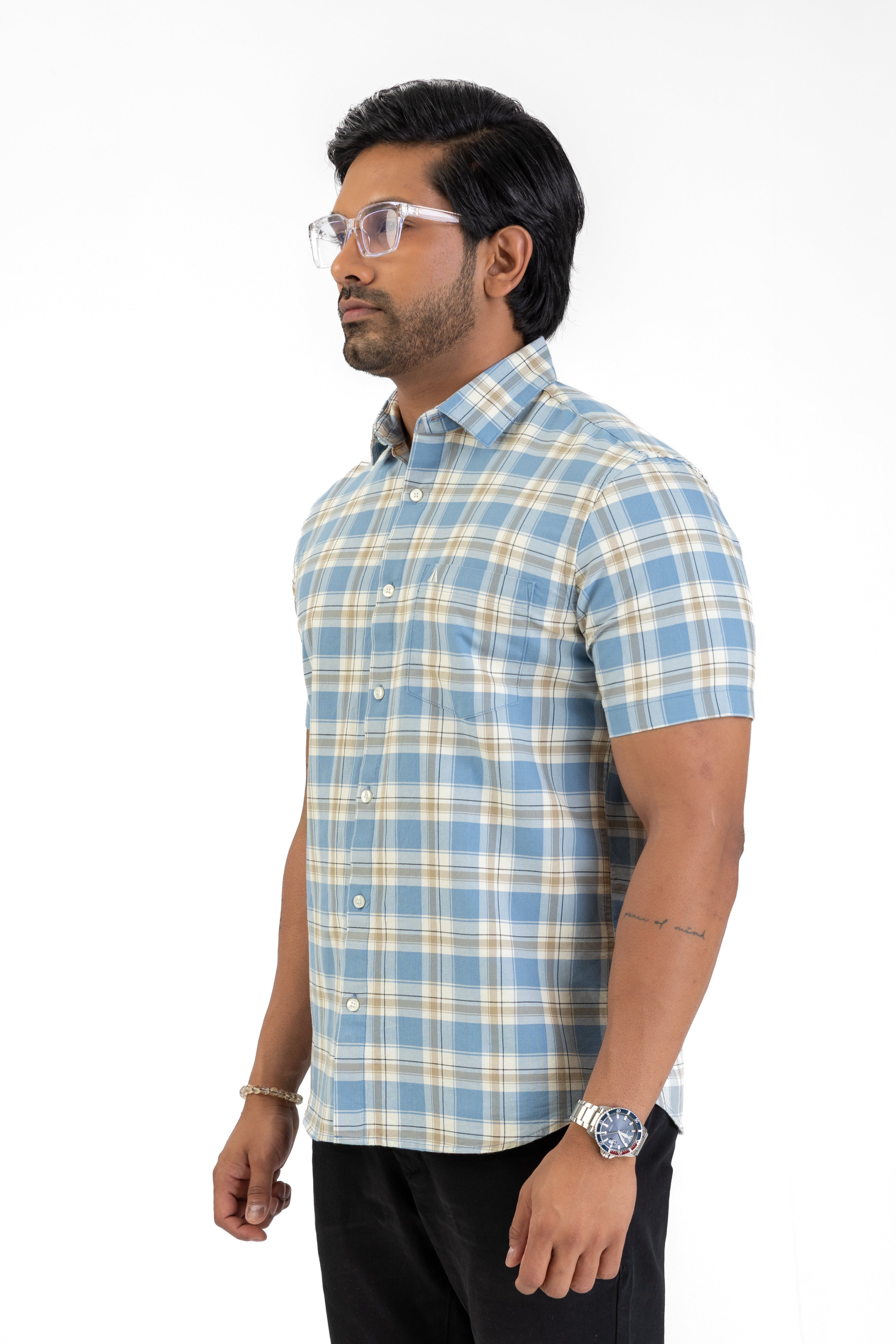 Cotton Check Shirt – Second Light Blue