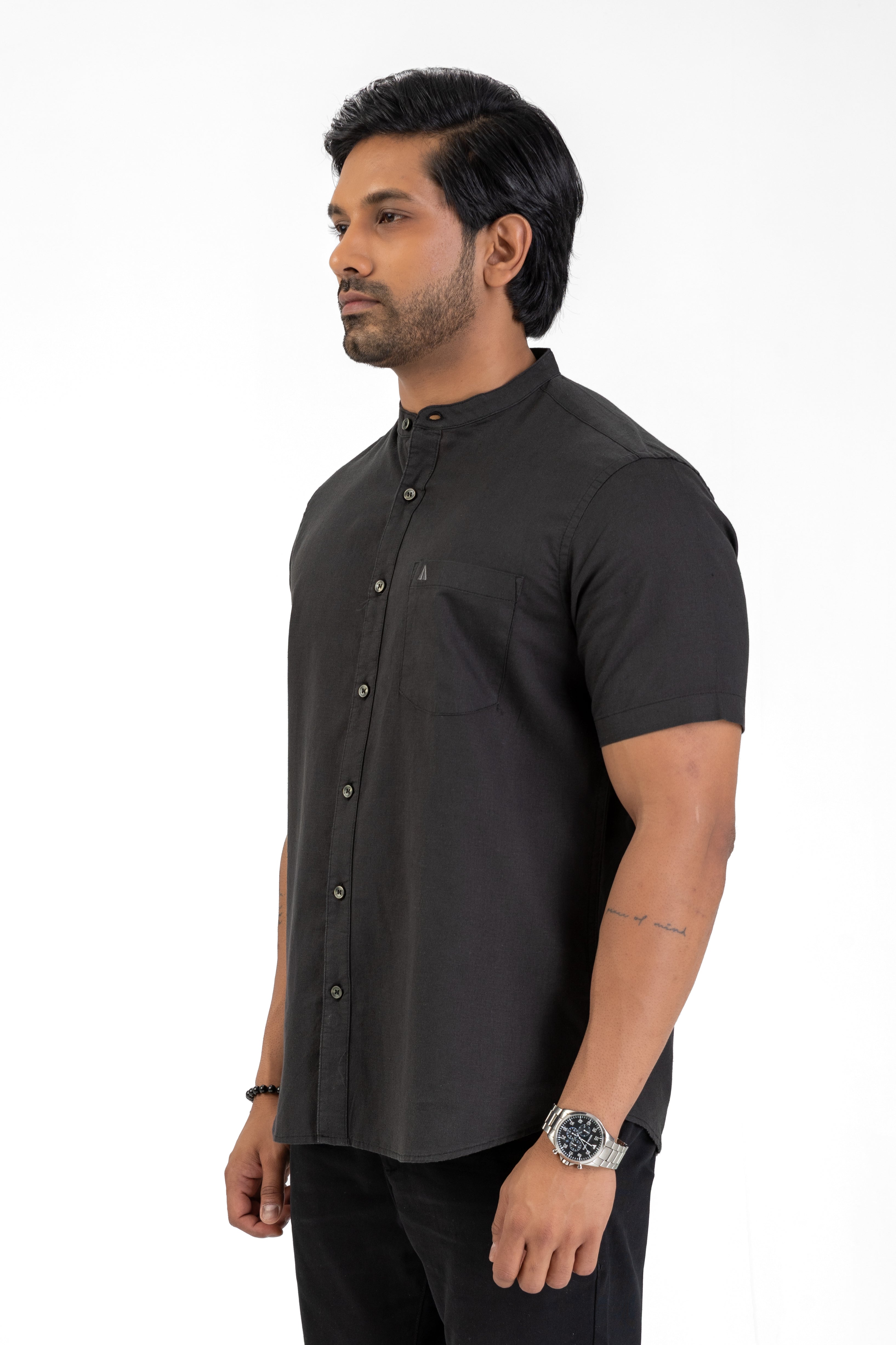 Chinese Collar Short Sleeve Shirt – Black