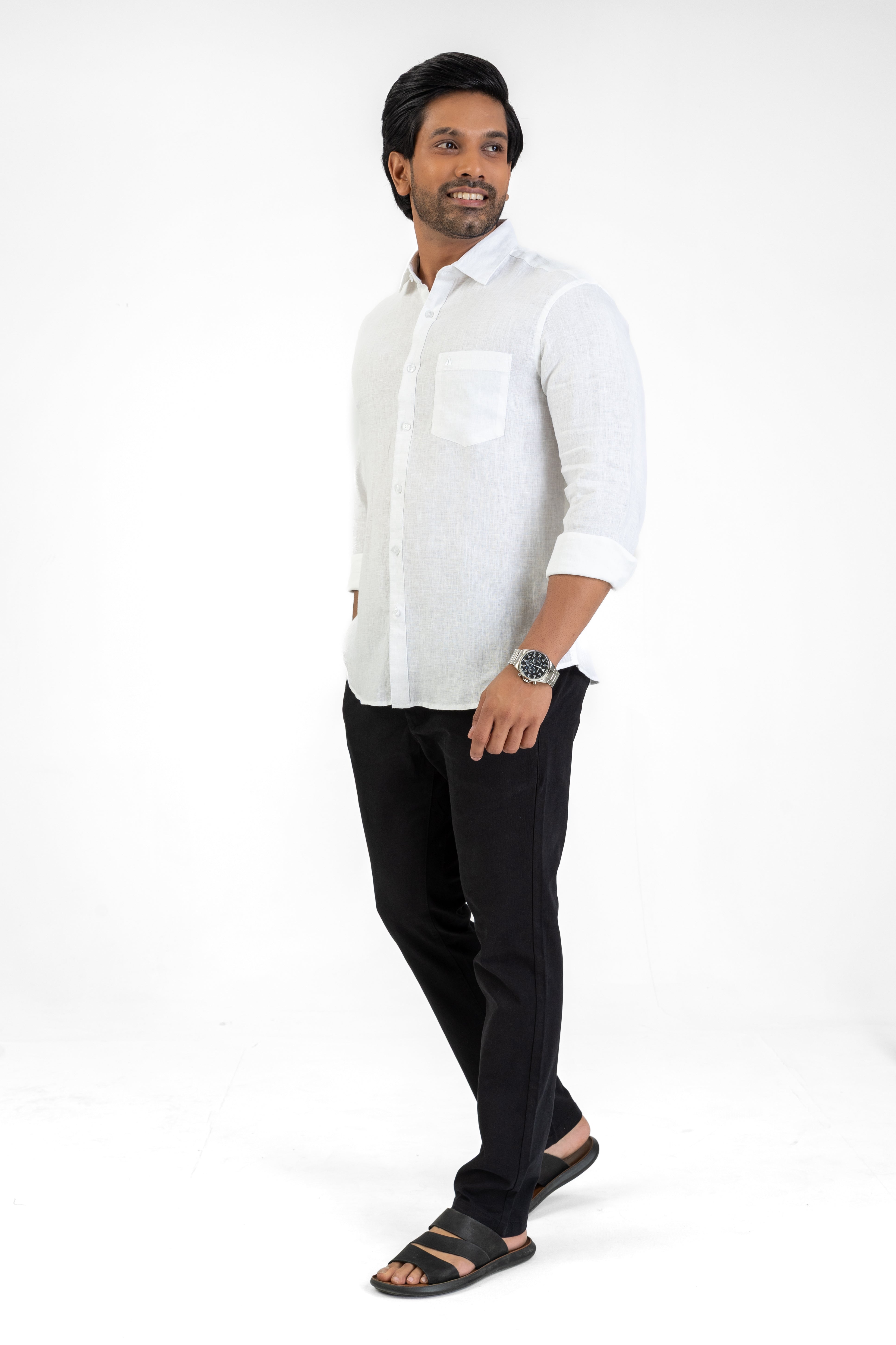 100% Linen Long Sleeve Shirt – White