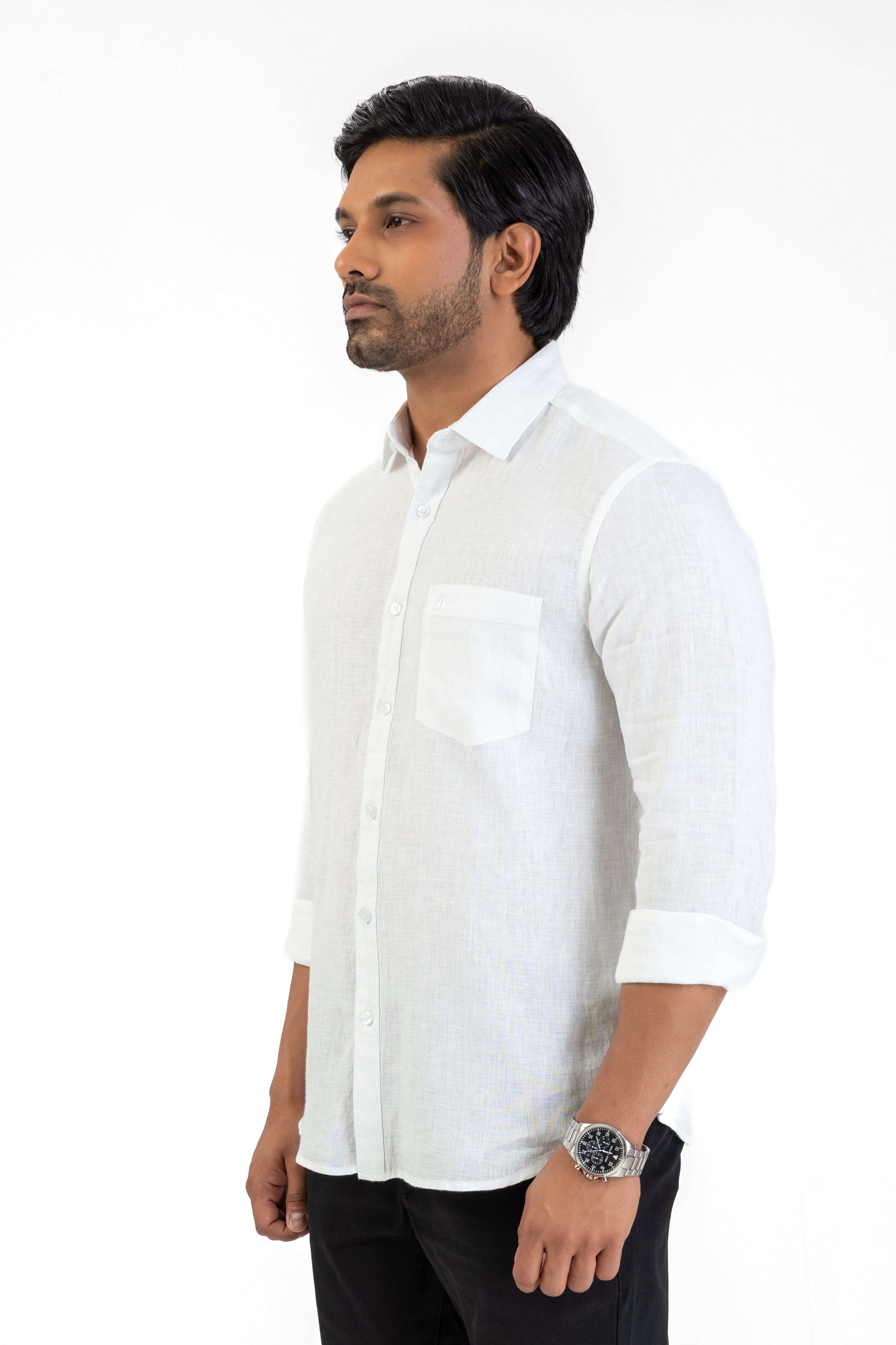 100% Linen Long Sleeve Shirt – White