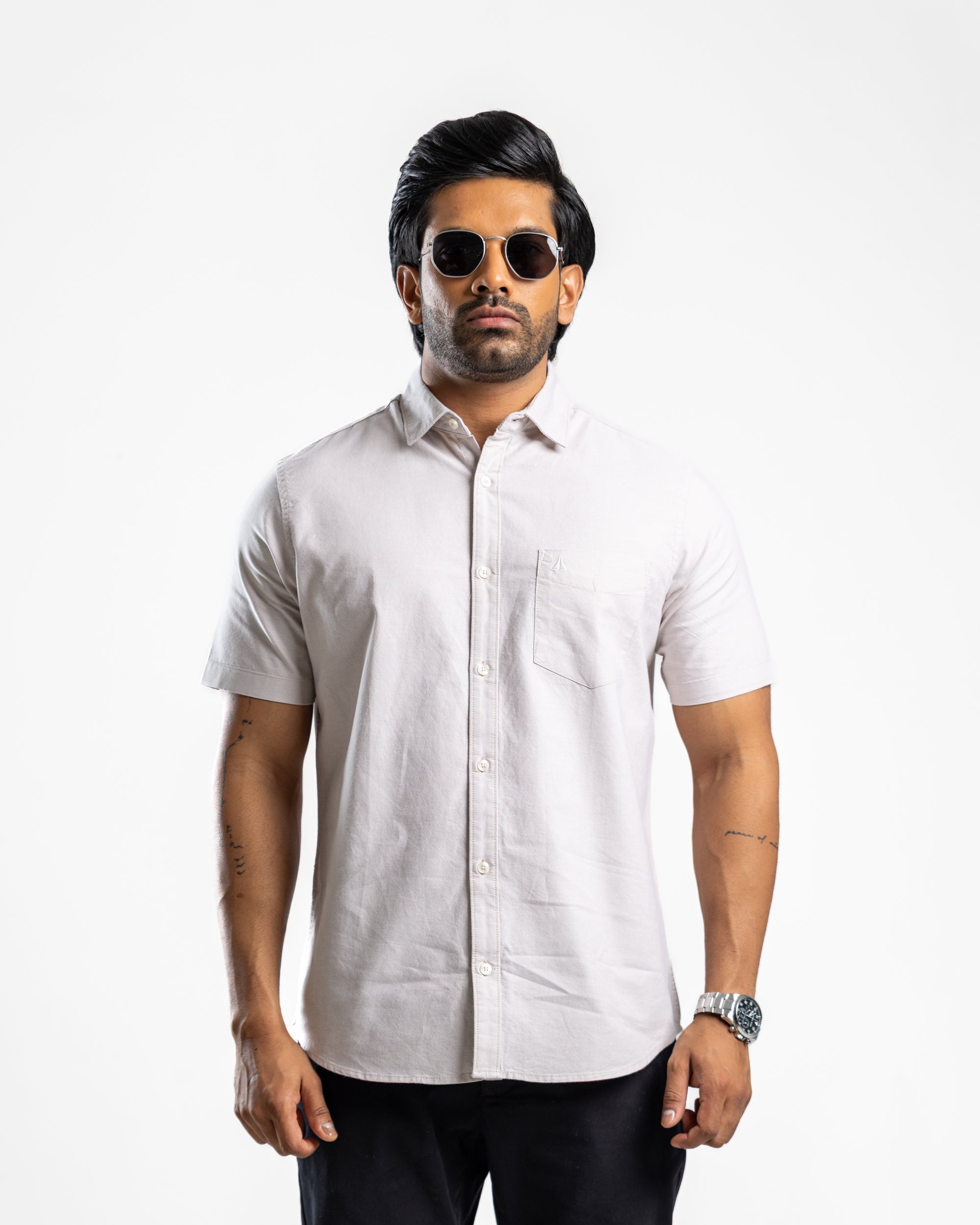 100% COTTON Short Sleeve Shirt - Sahara Beige