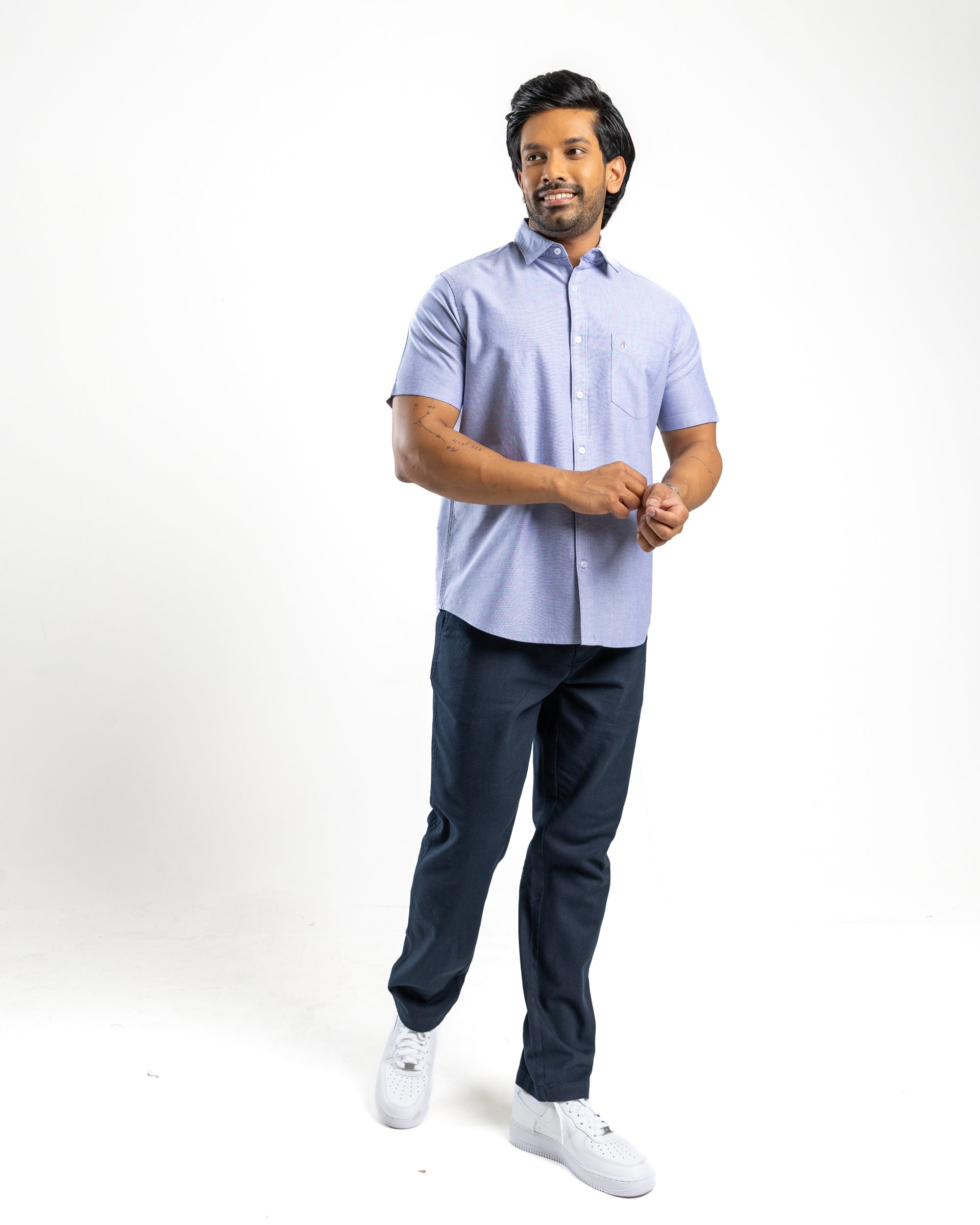 100% COTTON Short Sleeve Shirt - Dark Blue