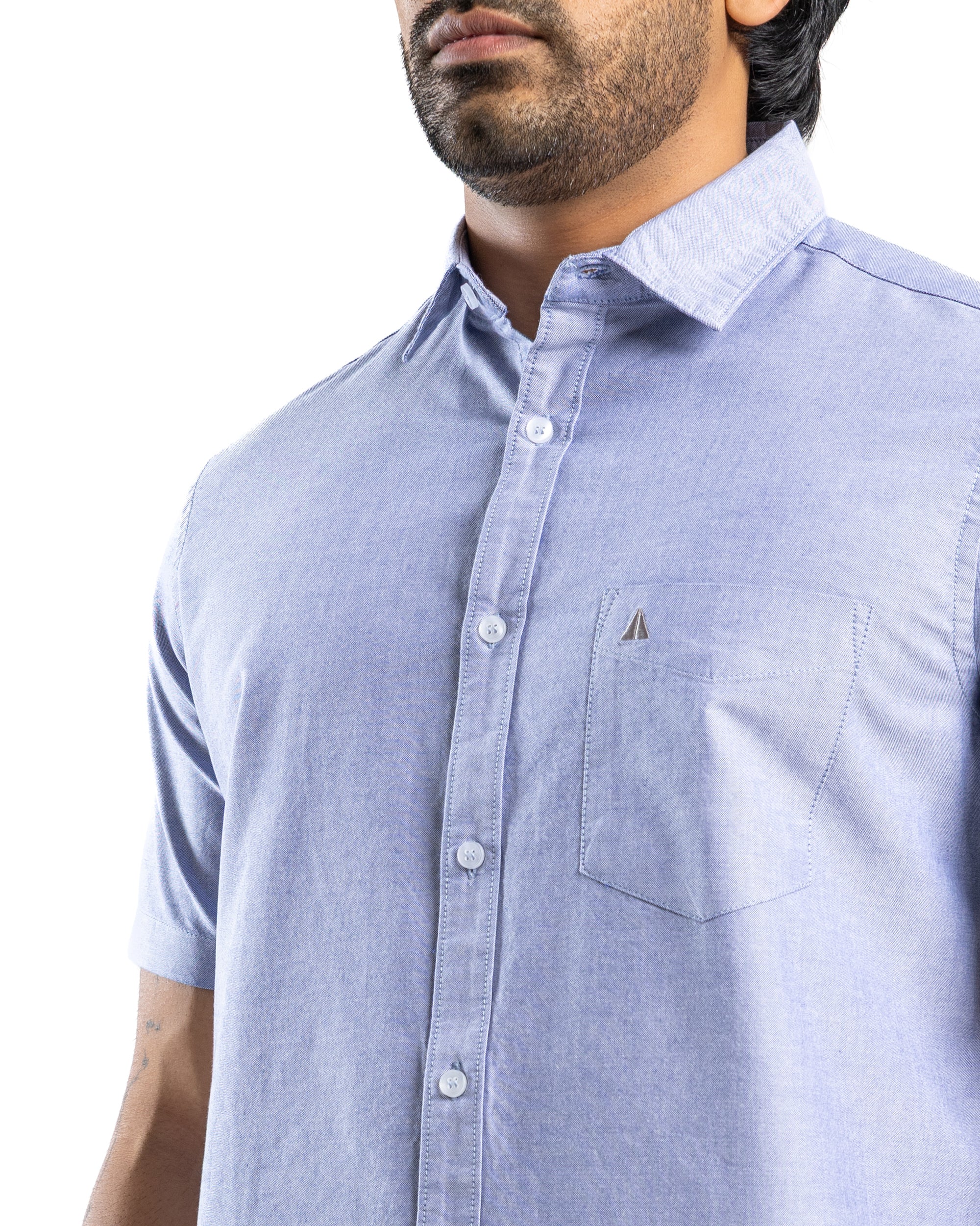 100% COTTON Short Sleeve Shirt - Dark Blue