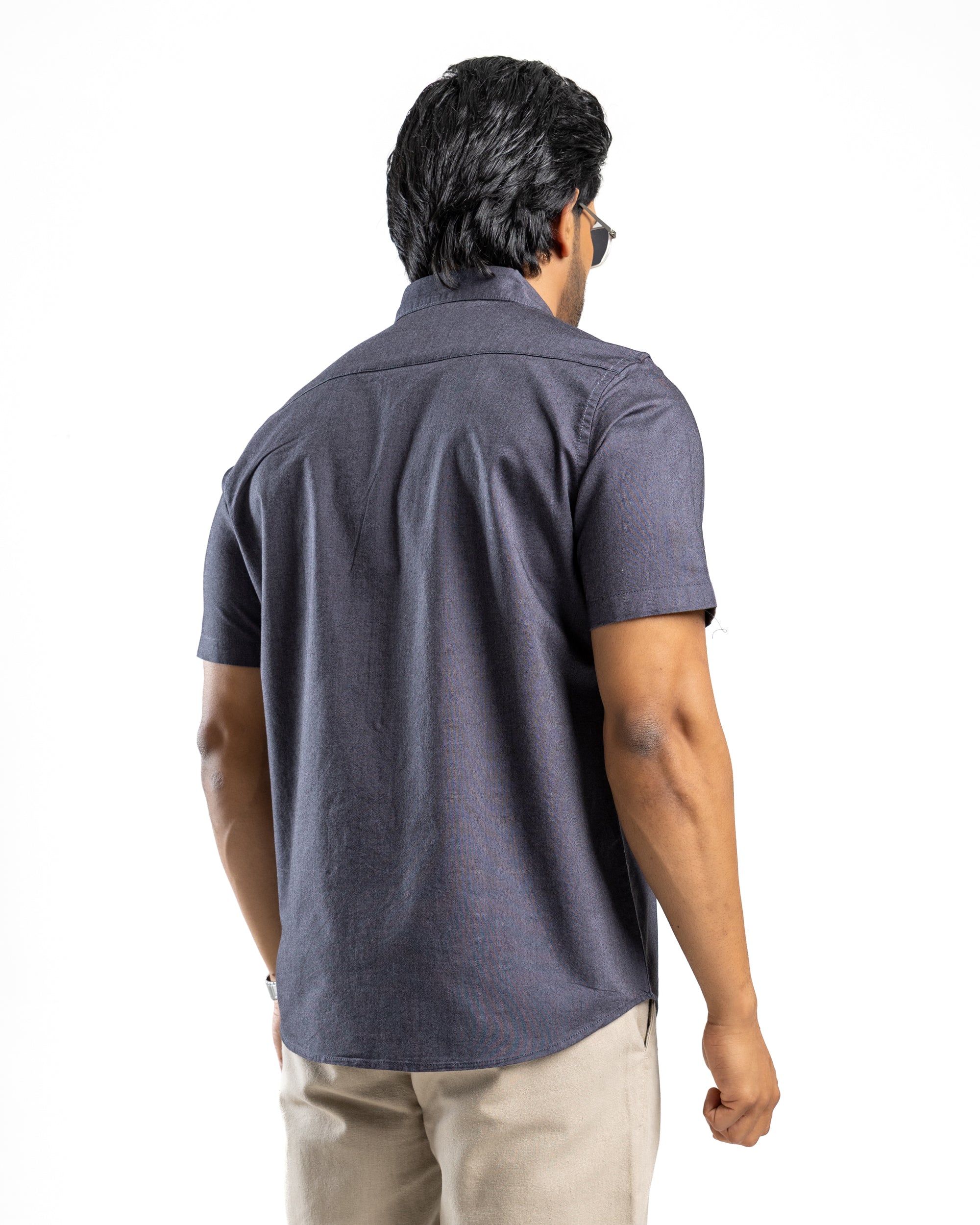 100% COTTON Short Sleeve Shirt - Dark Grey