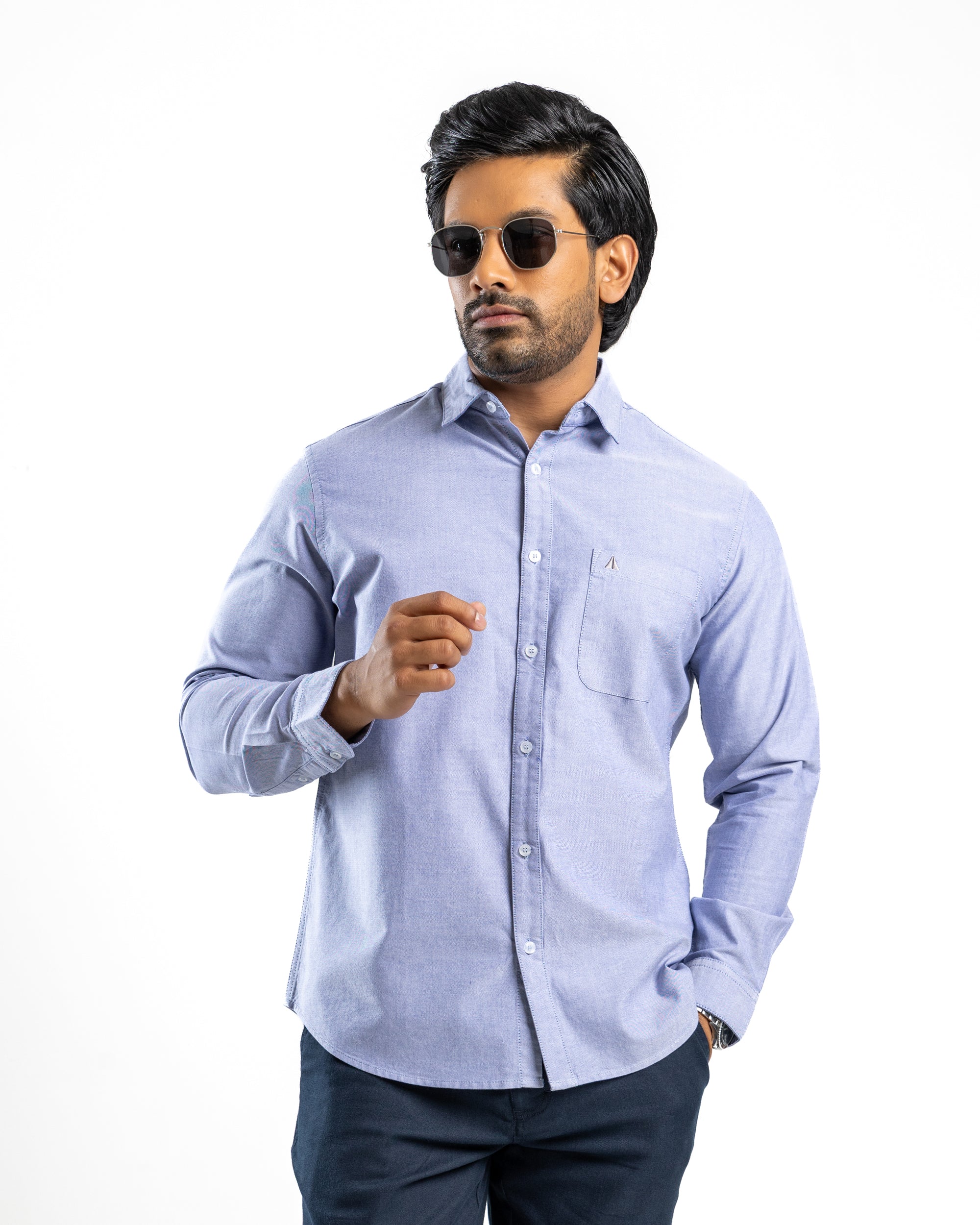 100% COTTON Long Sleeve Shirt - Dark Blue
