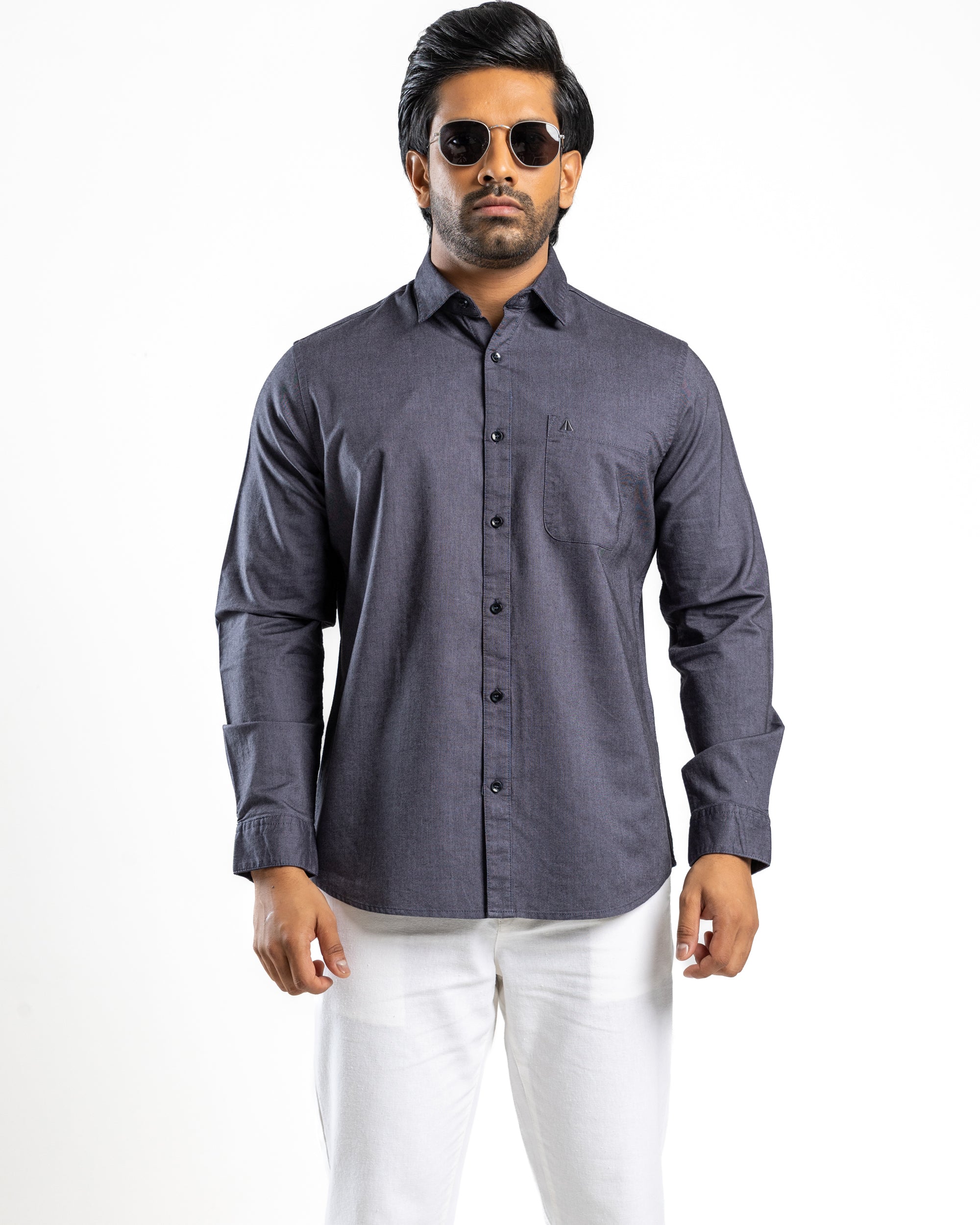 100% COTTON Long Sleeve Shirt - Dark Grey