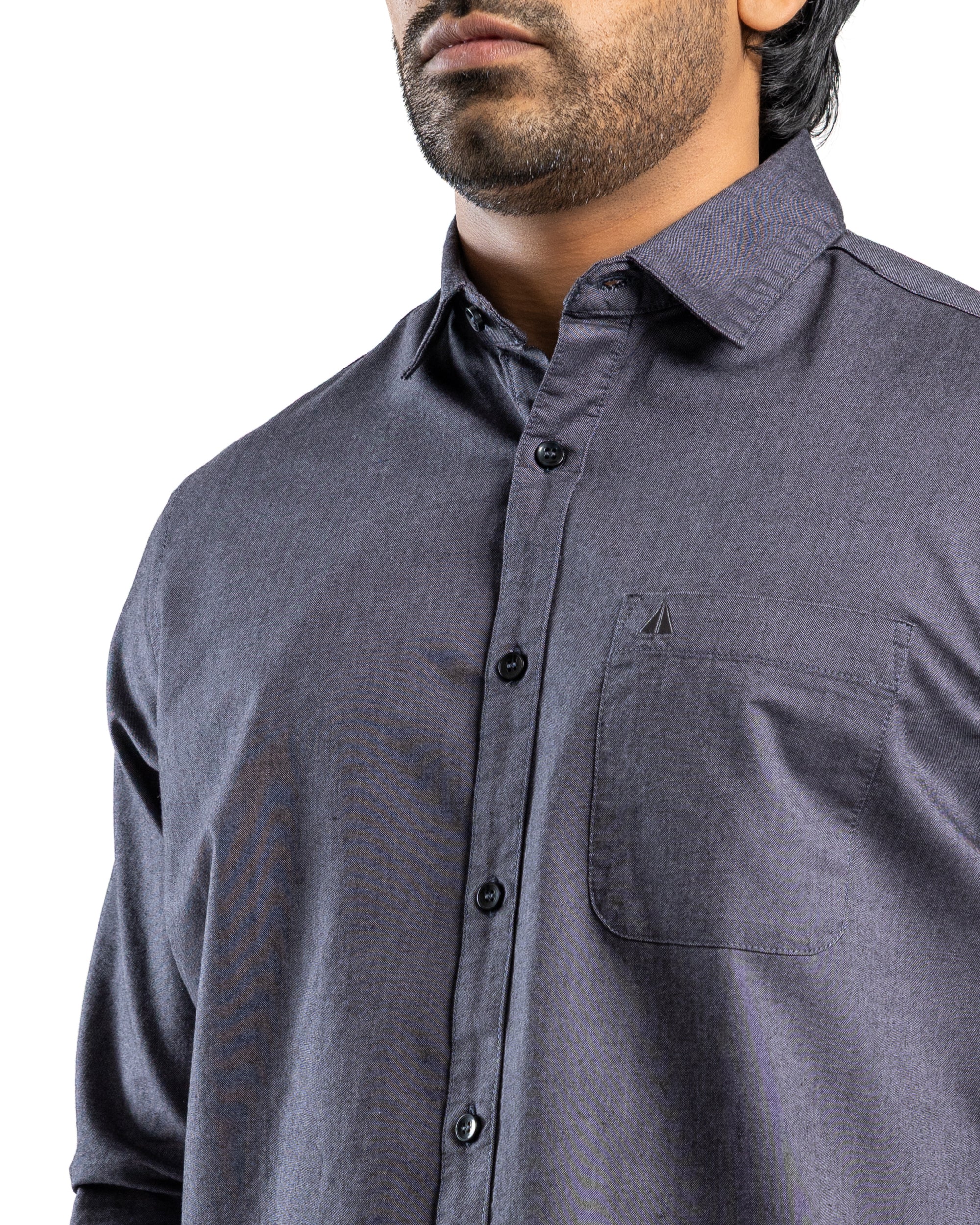 100% COTTON Long Sleeve Shirt - Dark Grey