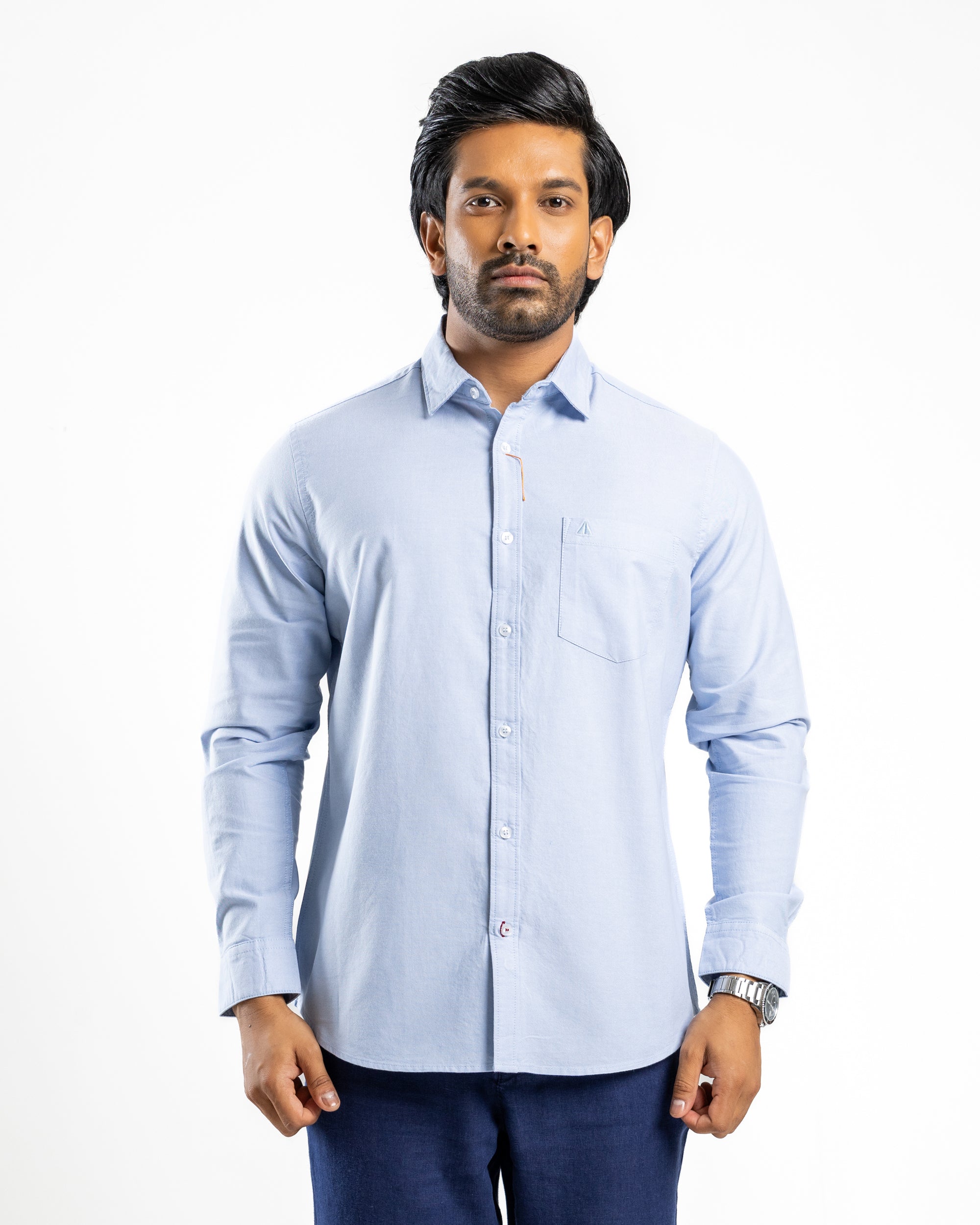 100% COTTON Long Sleeve Shirt - Light Blue