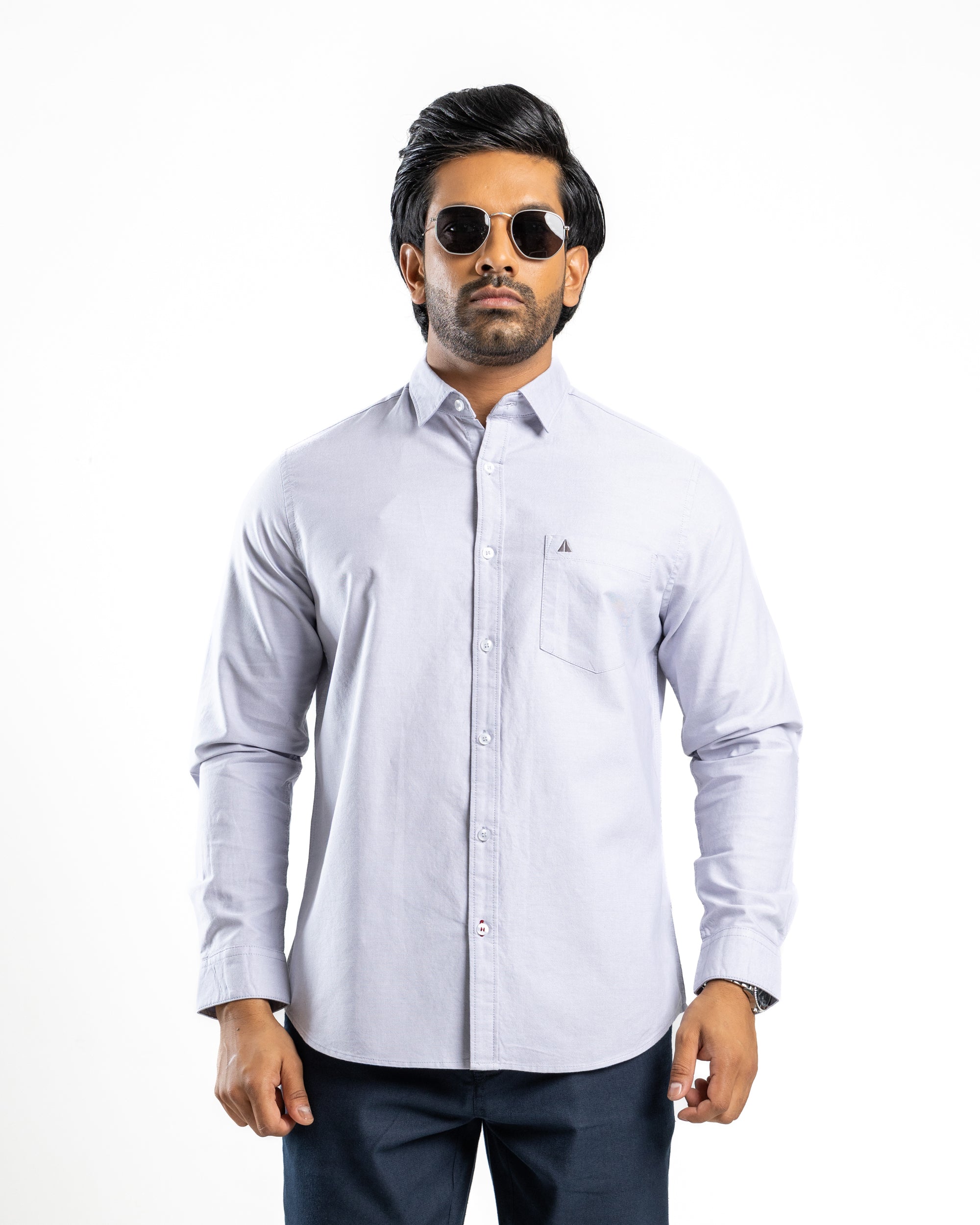 100% COTTON Long Sleeve Shirt - Light Grey