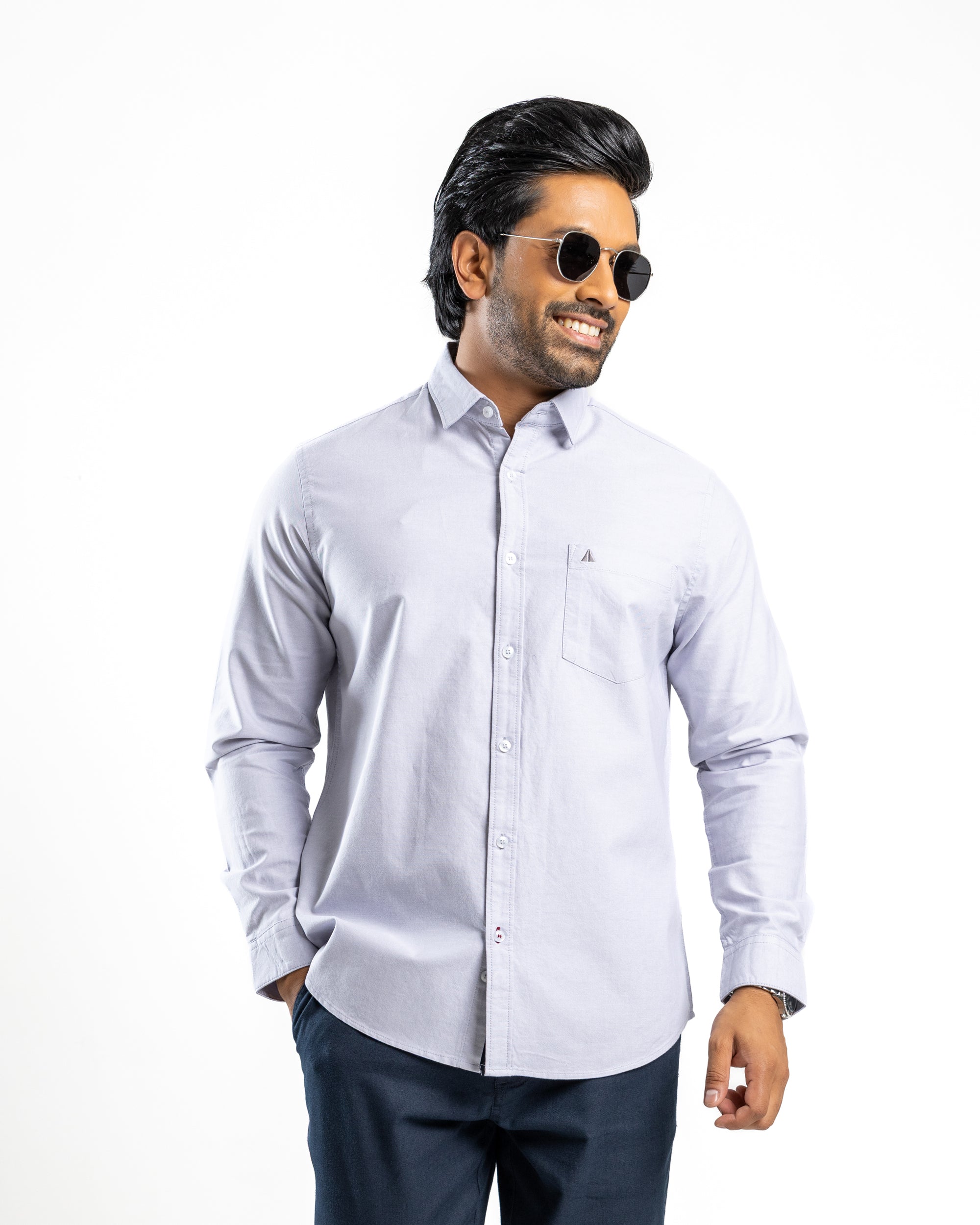 100% COTTON Long Sleeve Shirt - Light Grey