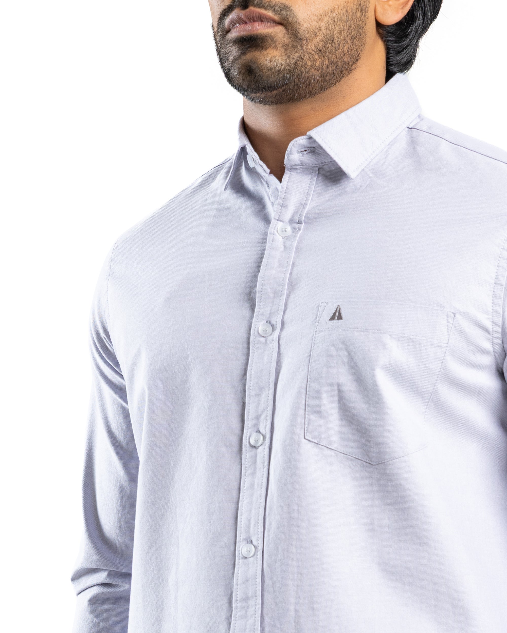 100% COTTON Long Sleeve Shirt - Light Grey