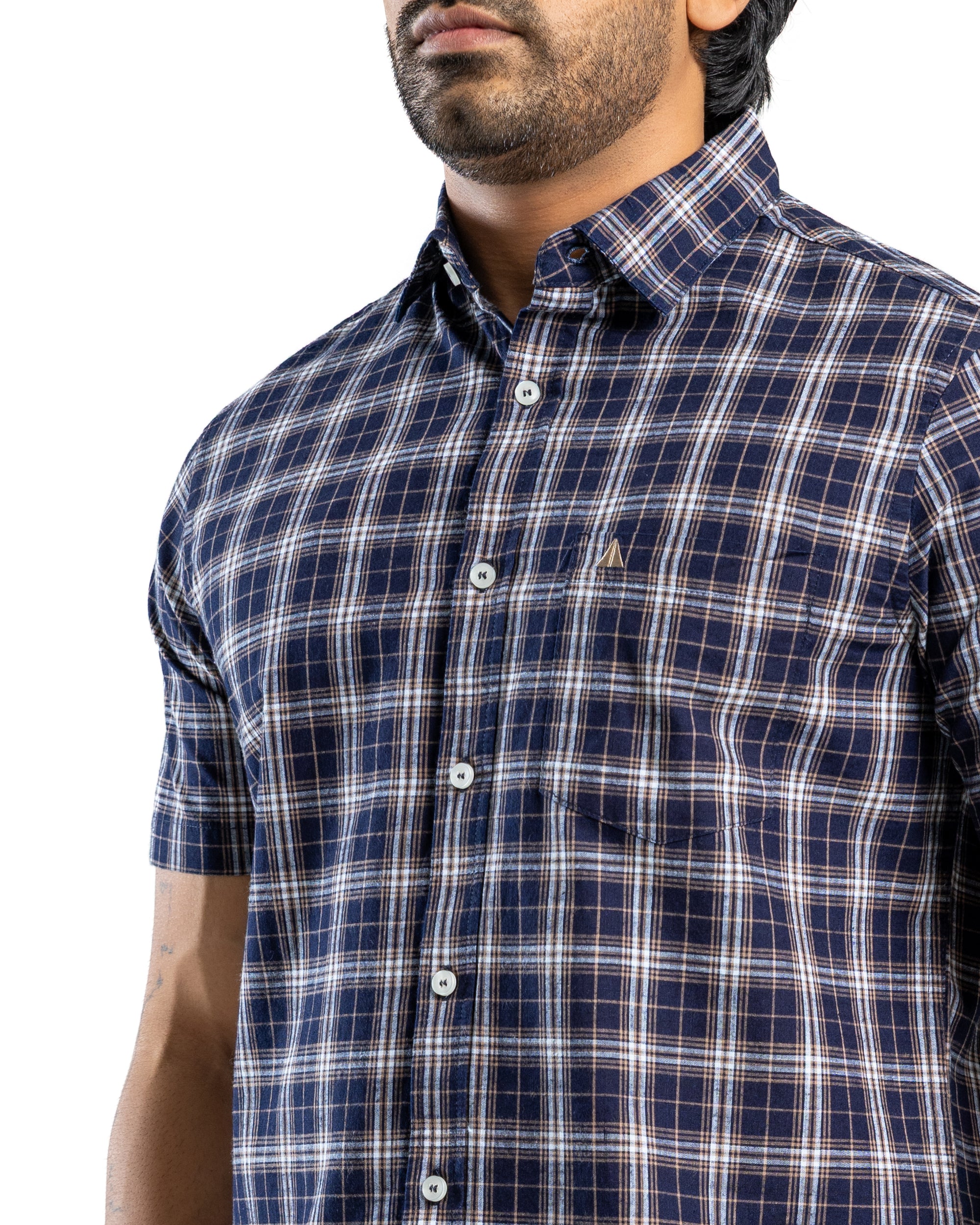 100% COTTON CHECK Short Sleeve Shirt -Khaki