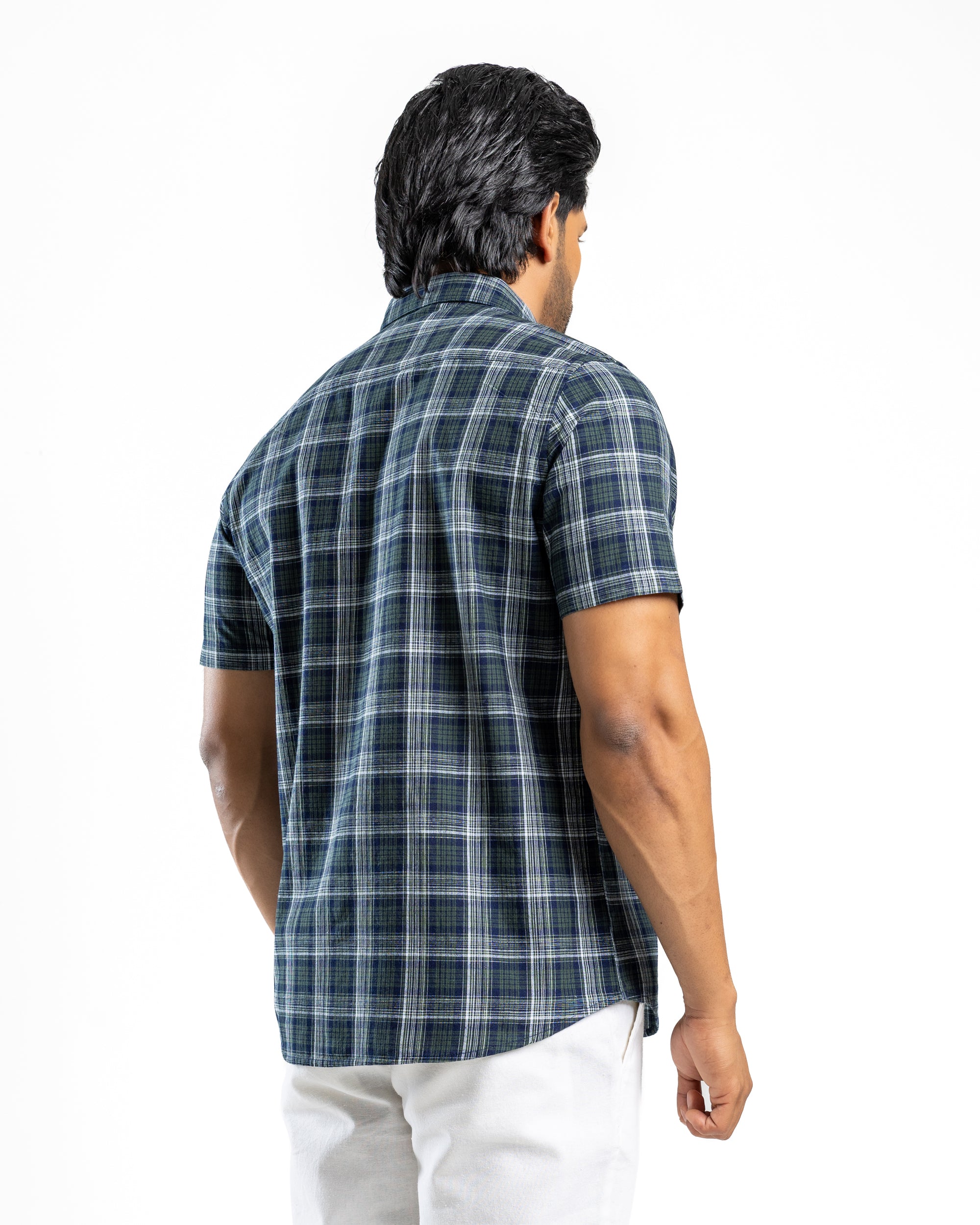 100% COTTON CHECK Short Sleeve Shirt - Forest Pine