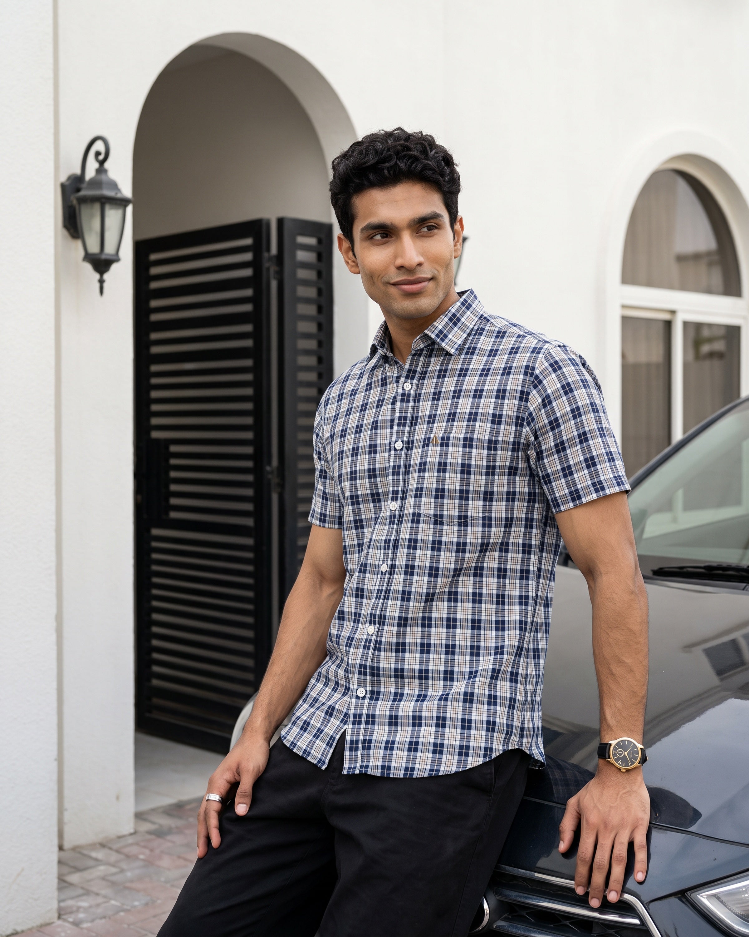 AnationZ Essential Cotton Check Short Sleeve Shirt - Warm Tobacco Sri Lanka