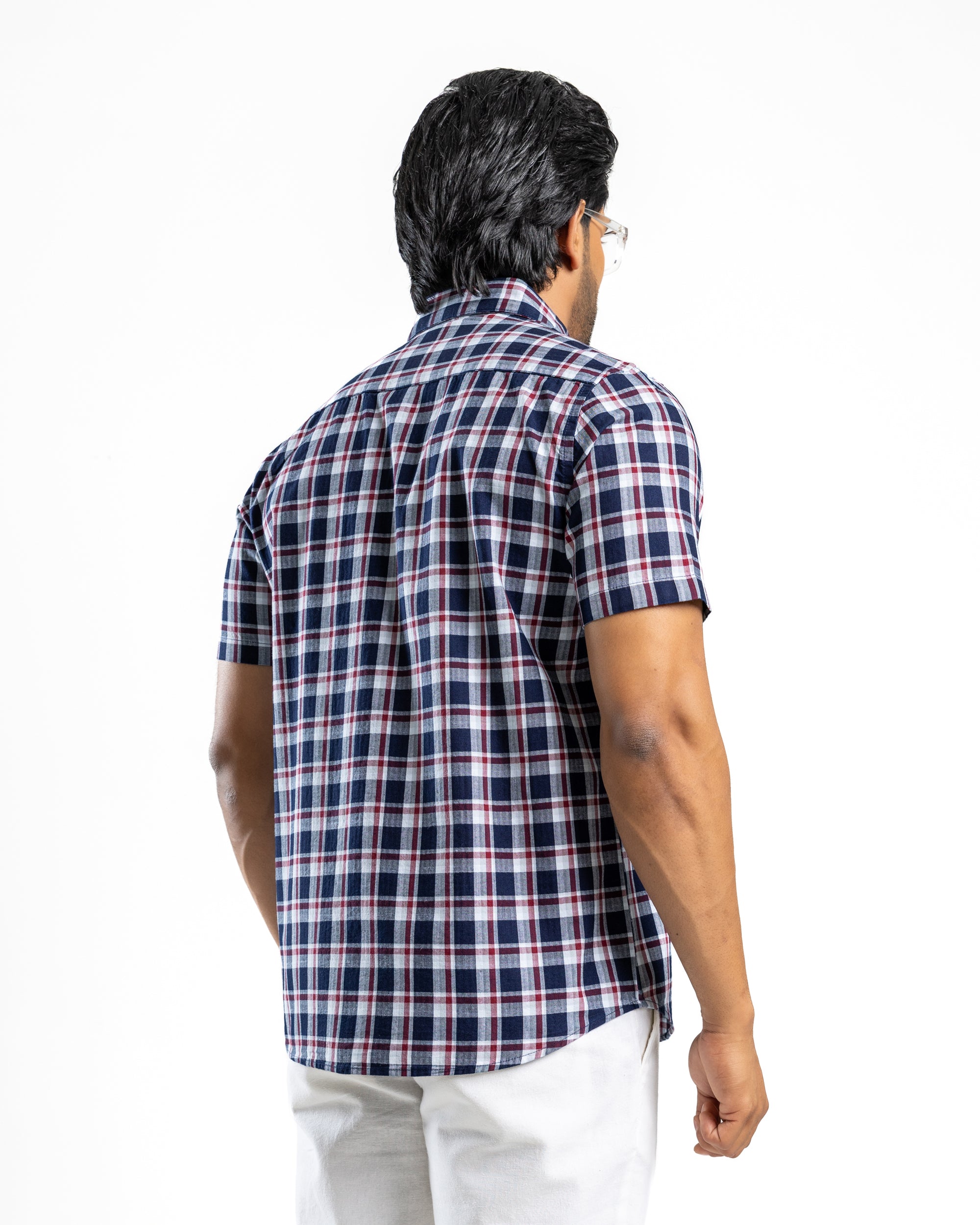 100% COTTON CHECK Short Sleeve Shirt - Royal Crimson