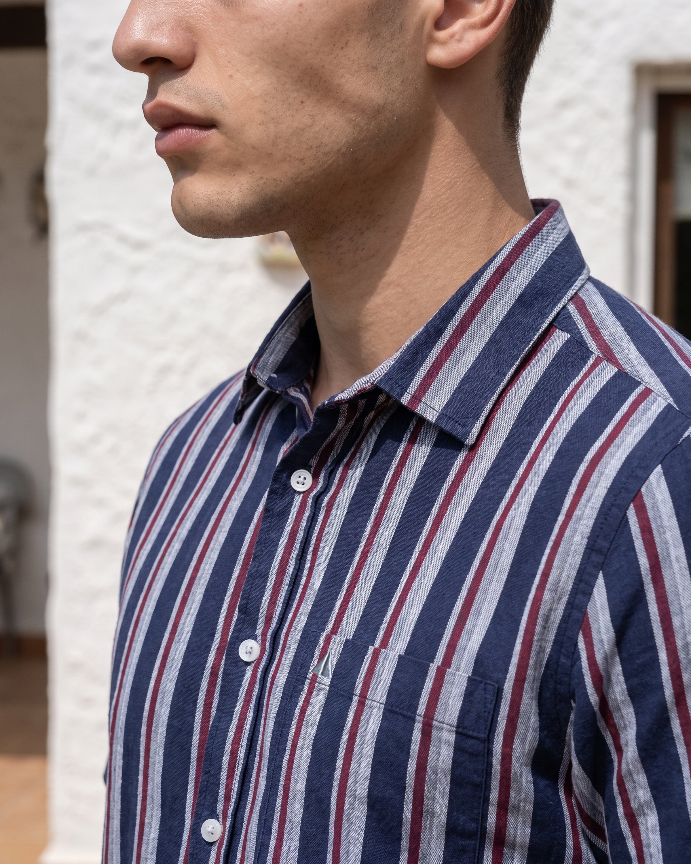 AnationZ Essential Cotton Stripe Short Sleeve Shirt - Atlantic Blue Sri Lanka