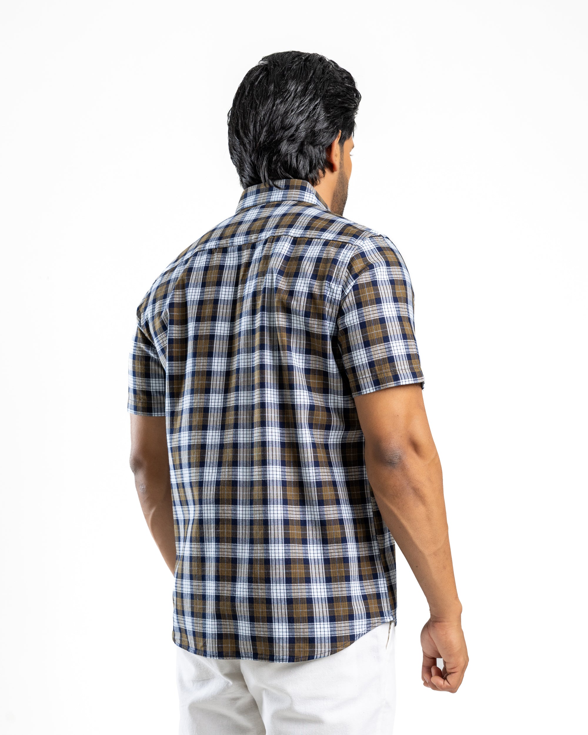 100% COTTON CHECK Short Sleeve Shirt - Olive