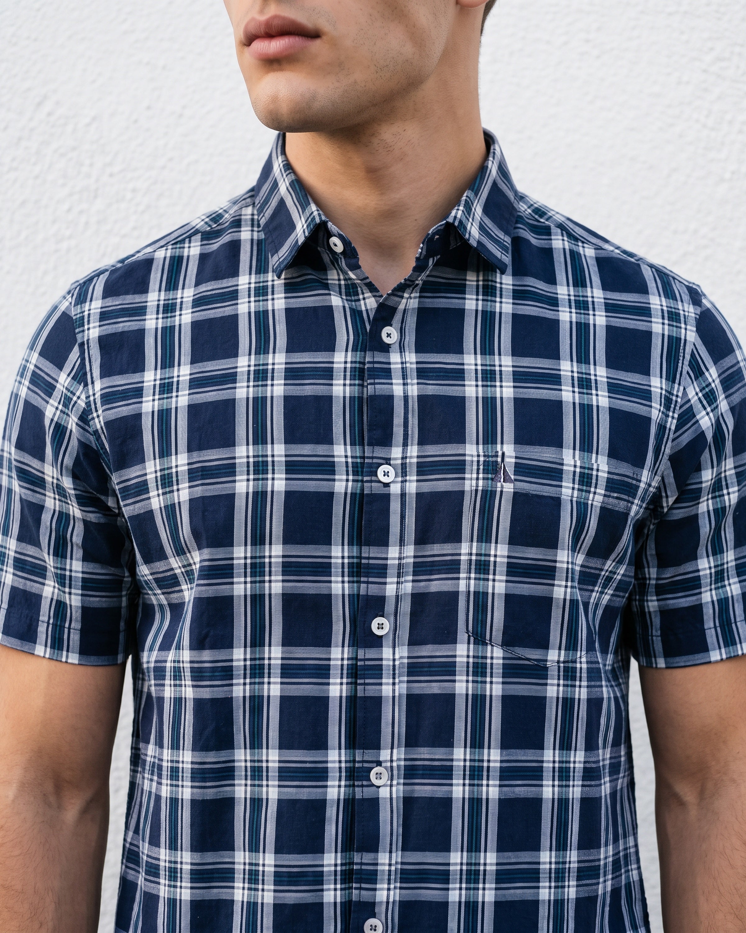 AnationZ Essential Cotton Check Short Sleeve Shirt - Atlantic Blue Sri Lanka
