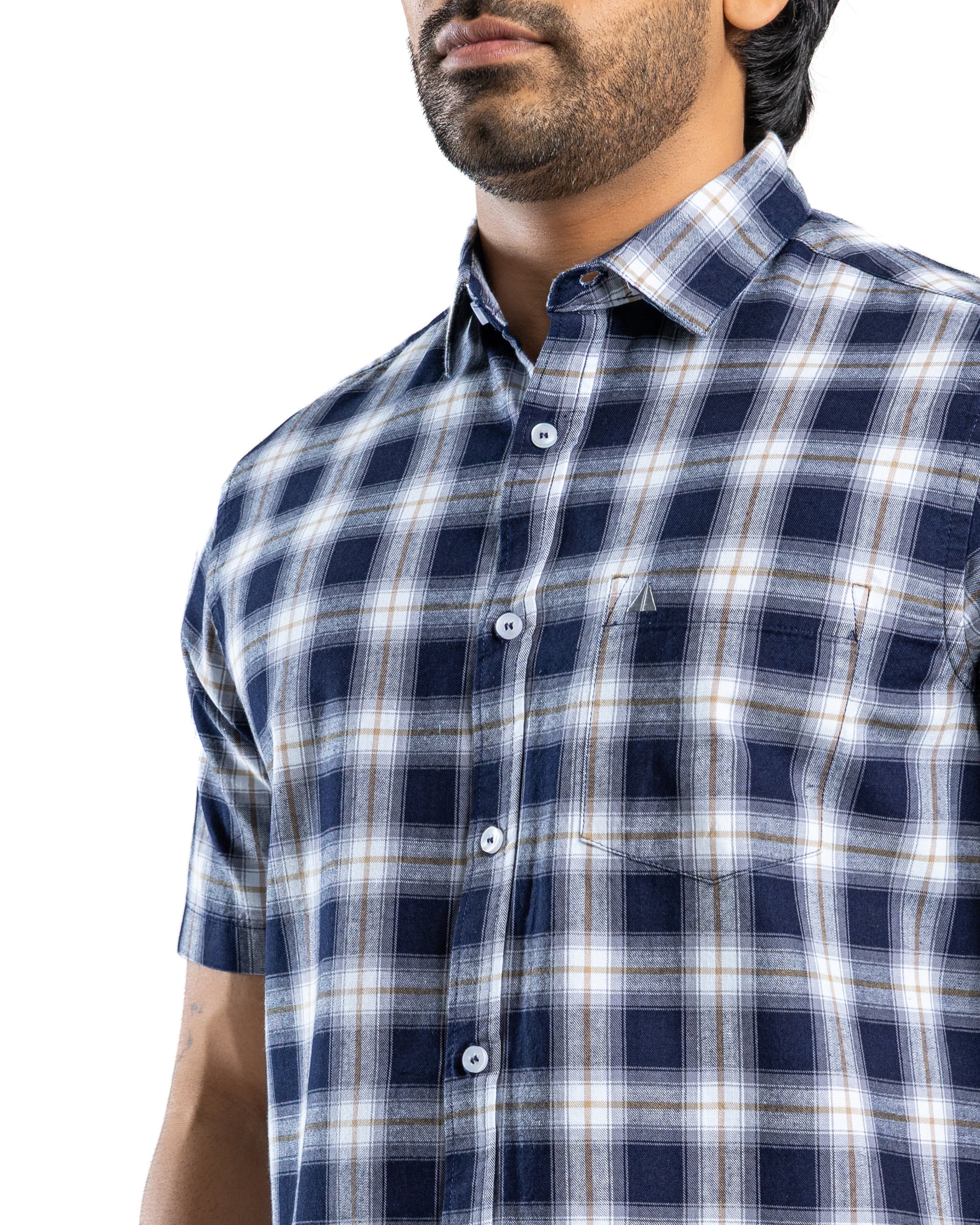 100% COTTON CHECK Short Sleeve Shirt- Khaki
