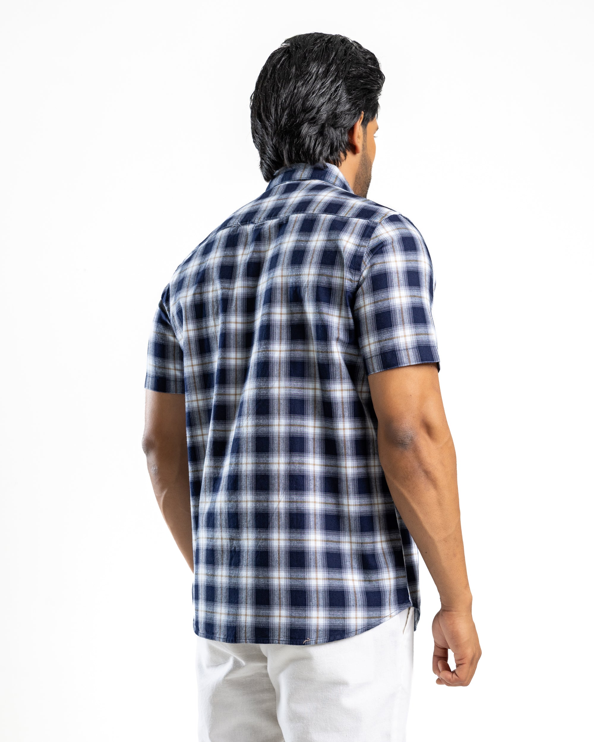 100% COTTON CHECK Short Sleeve Shirt- Khaki