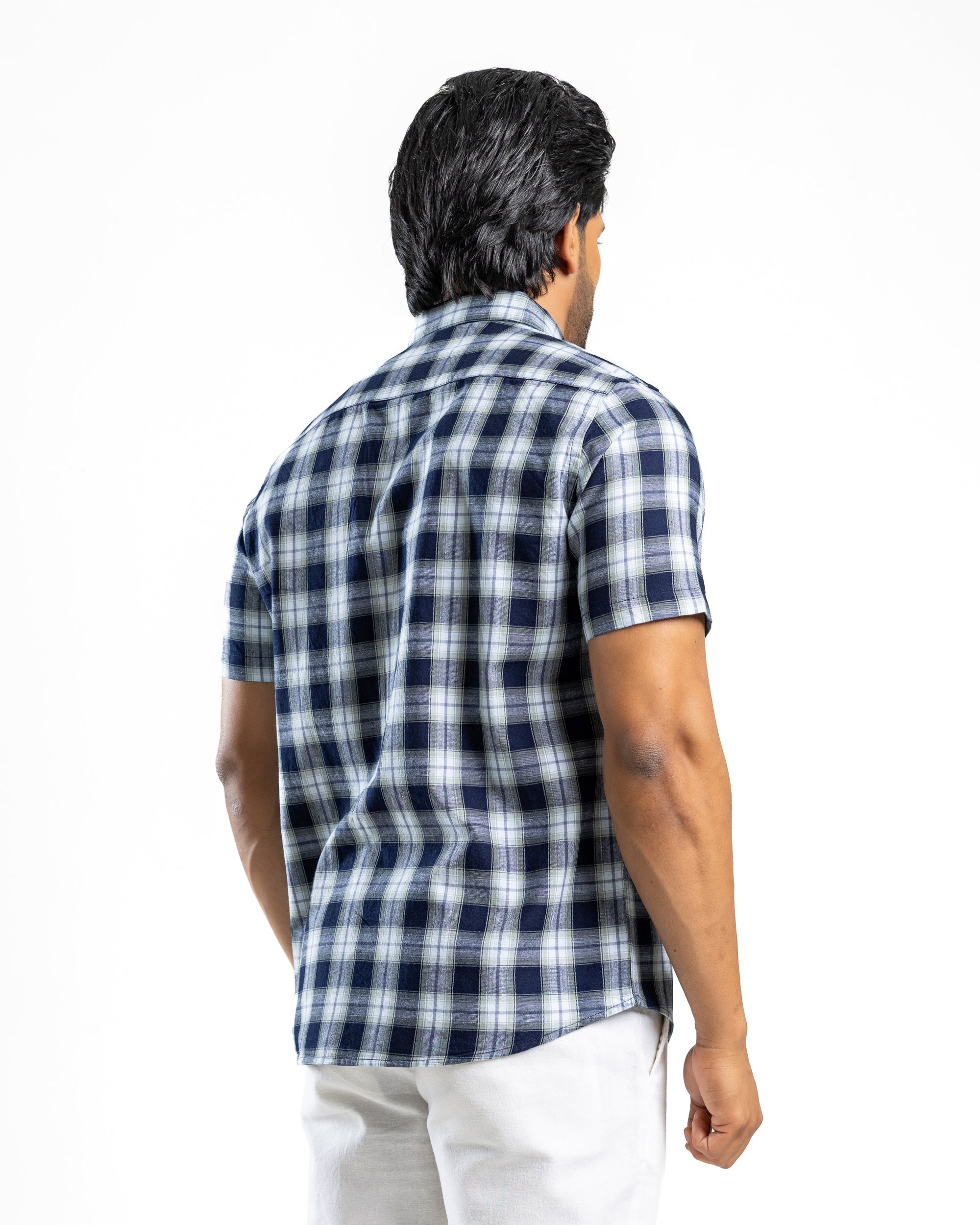 100% COTTON CHECK Short Sleeve Shirt - Light Green