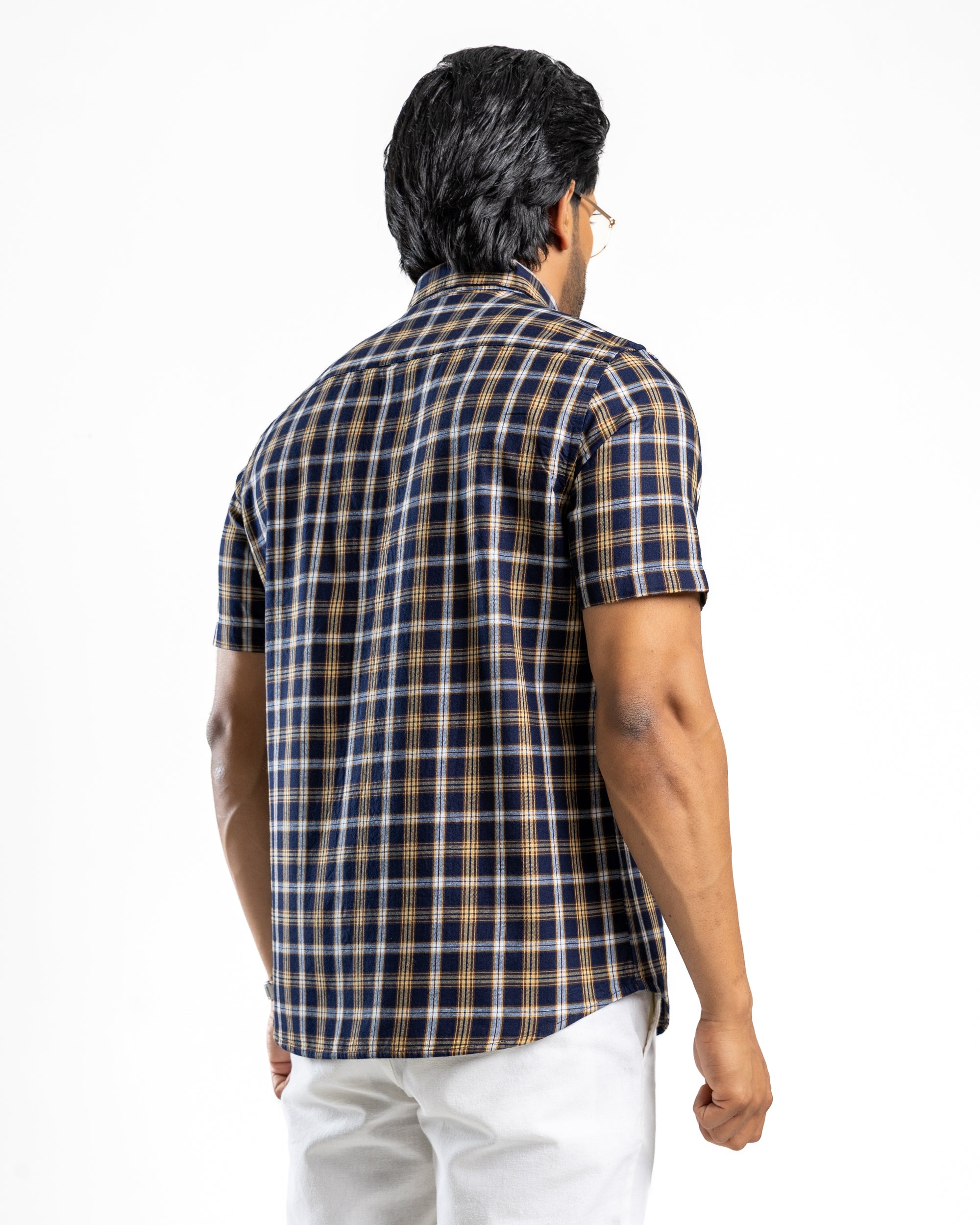 100% COTTON CHECK Short Sleeve Shirt - Light Brown