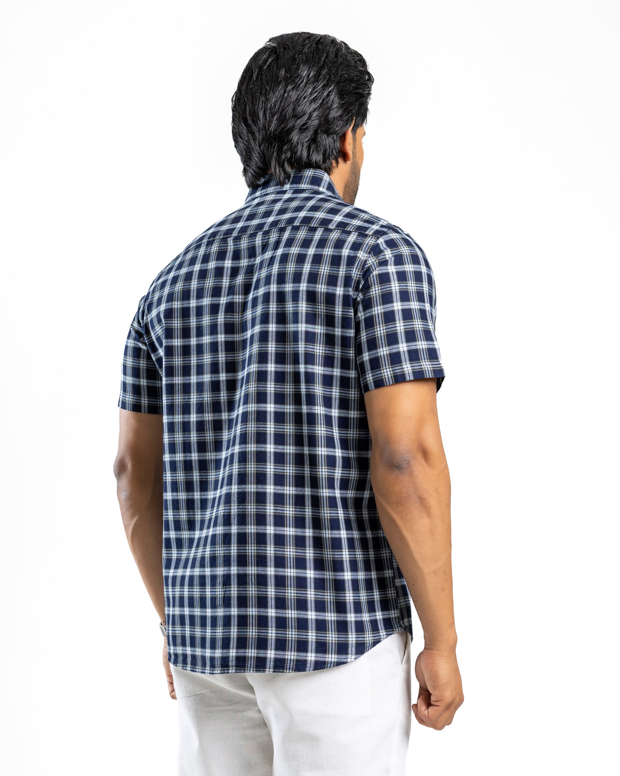 100% COTTON CHECK Short Sleeve Shirt - Dark Green