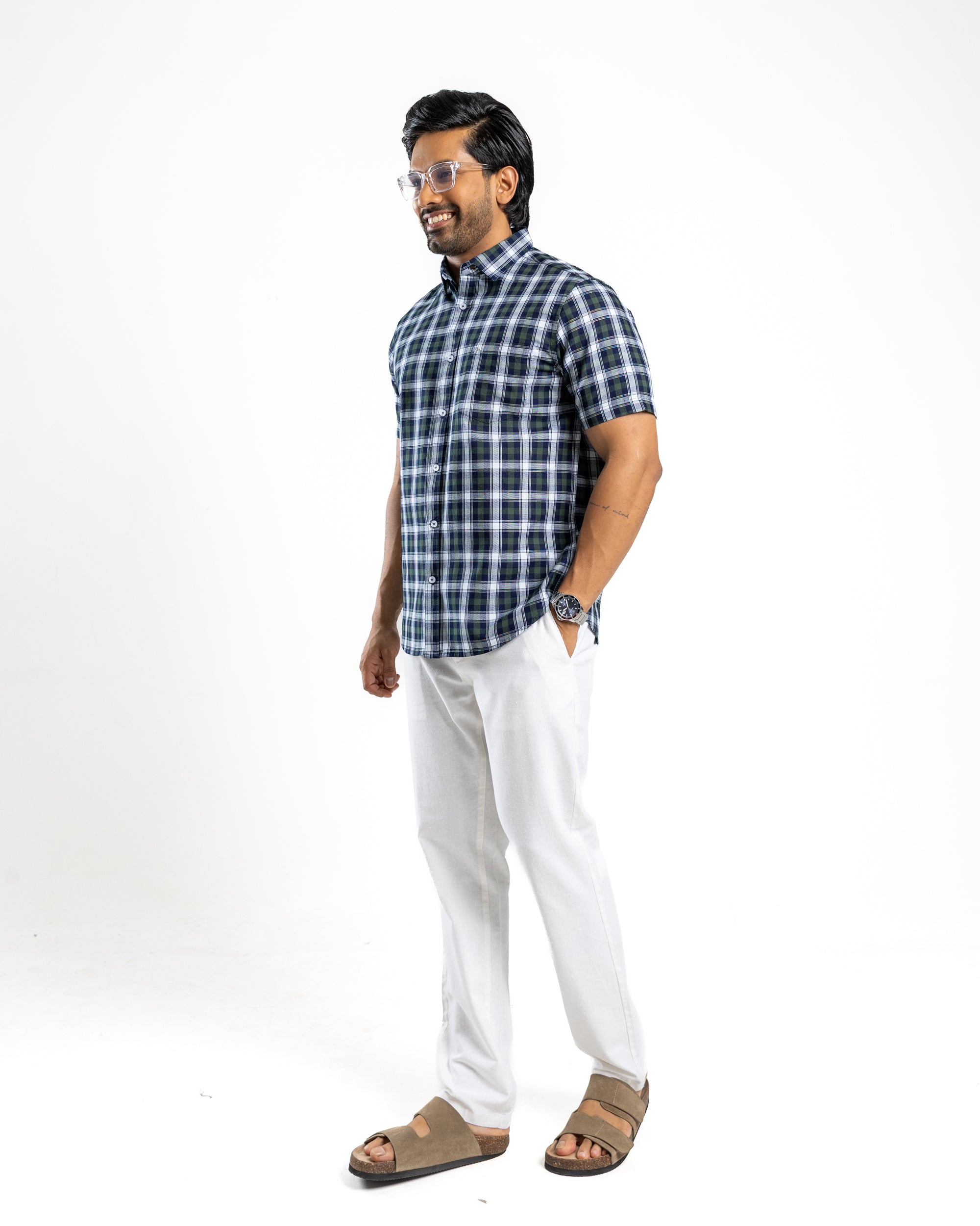 AnationZ Essential Cotton Check Short Sleeve Shirt - Deep Canopy Sri Lanka