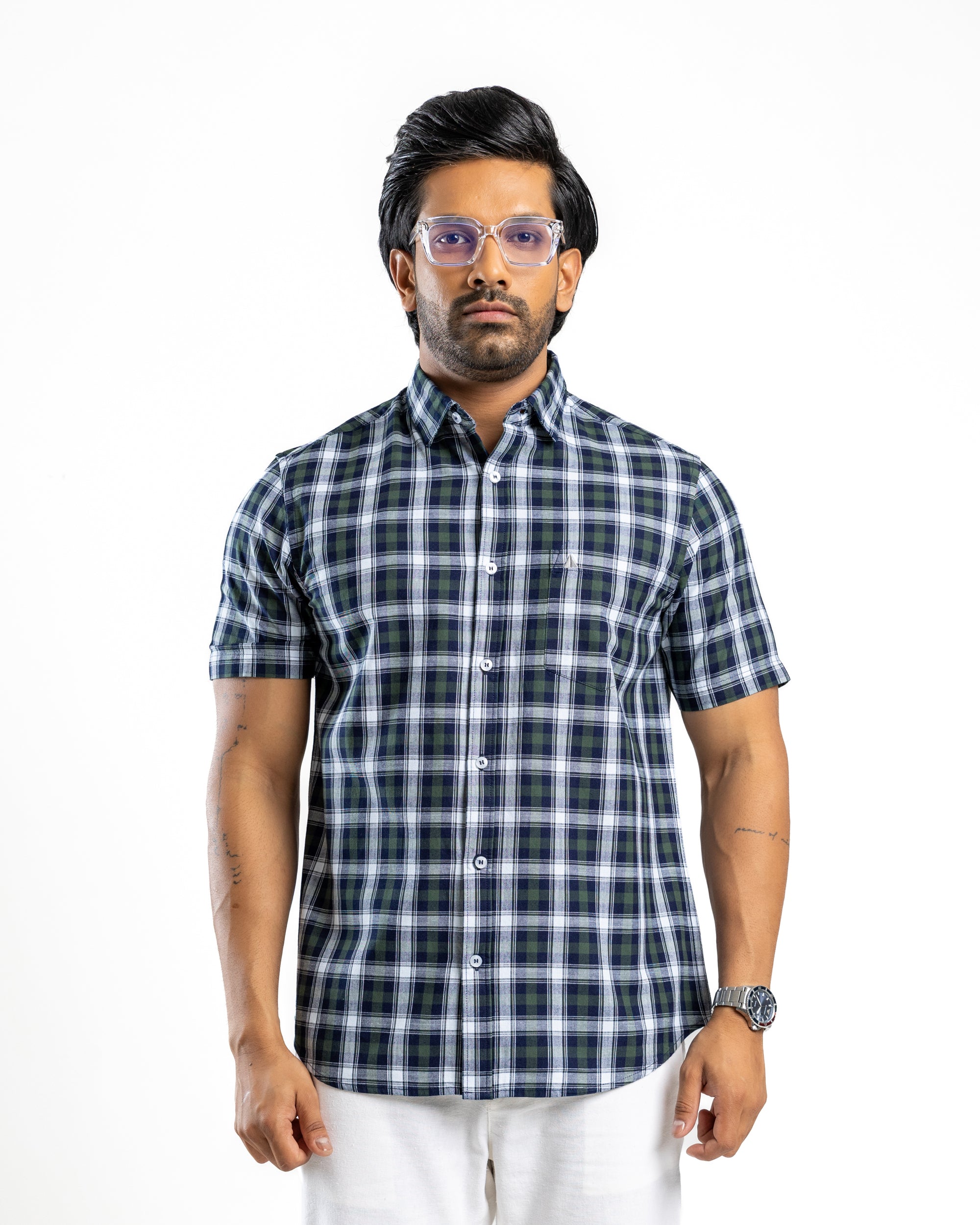 AnationZ Essential Cotton Check Short Sleeve Shirt - Deep Canopy Sri Lanka