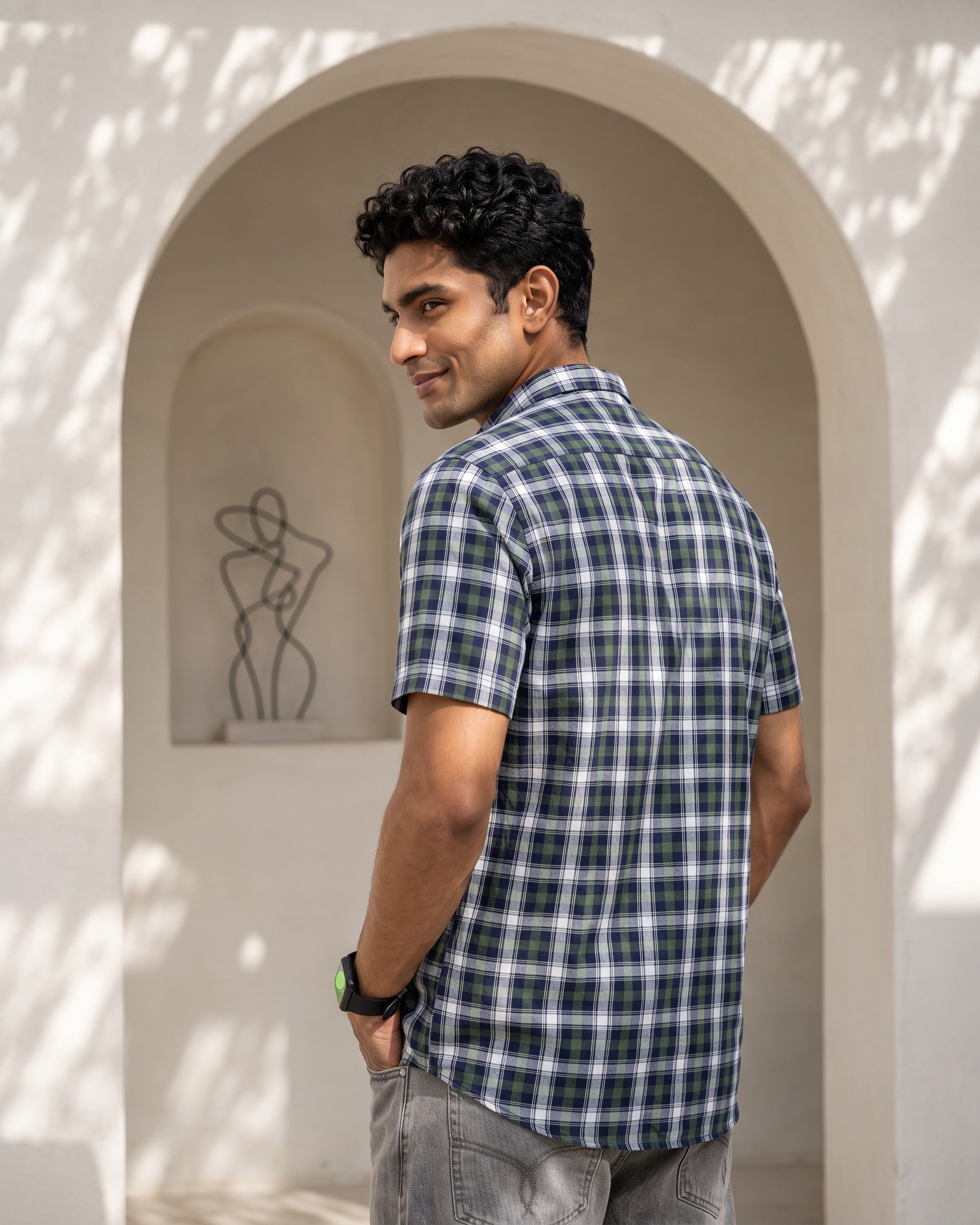 AnationZ Essential Cotton Check Short Sleeve Shirt - Deep Canopy Sri Lanka
