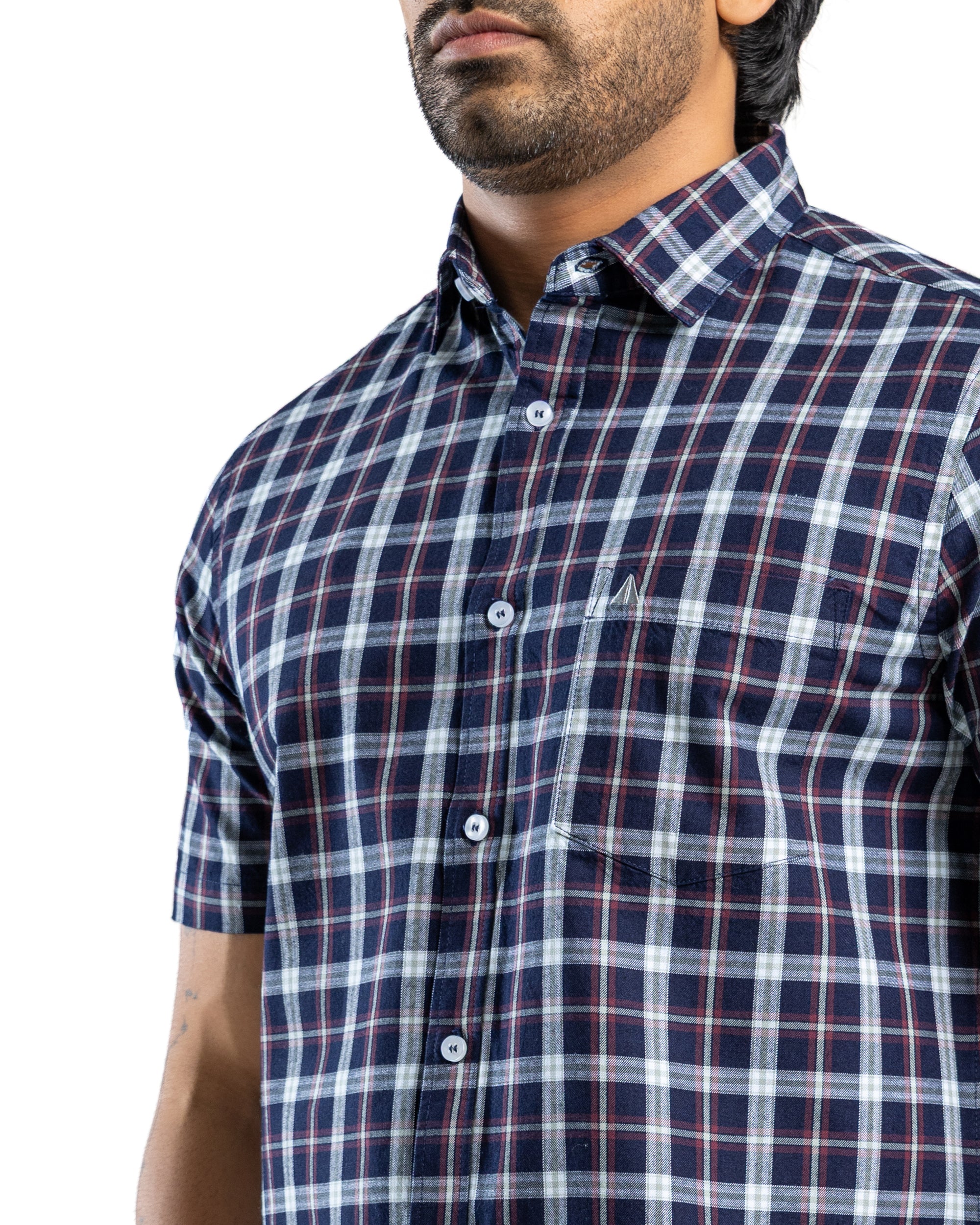 100% COTTON CHECK Short Sleeve Shirt - Moss Green