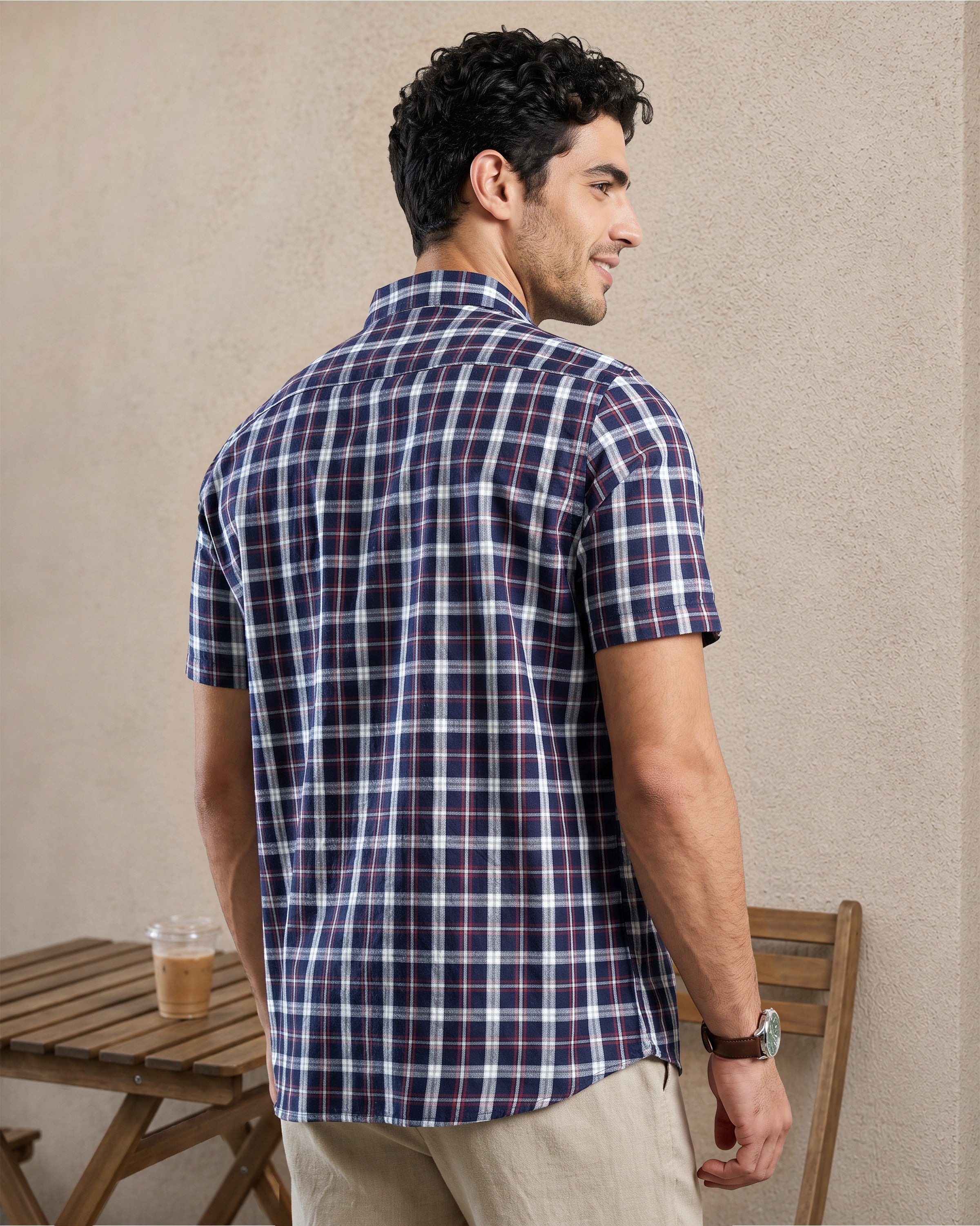 AnationZ Essential Cotton Check Short Sleeve Shirt - Moss Reserve Sri Lanka