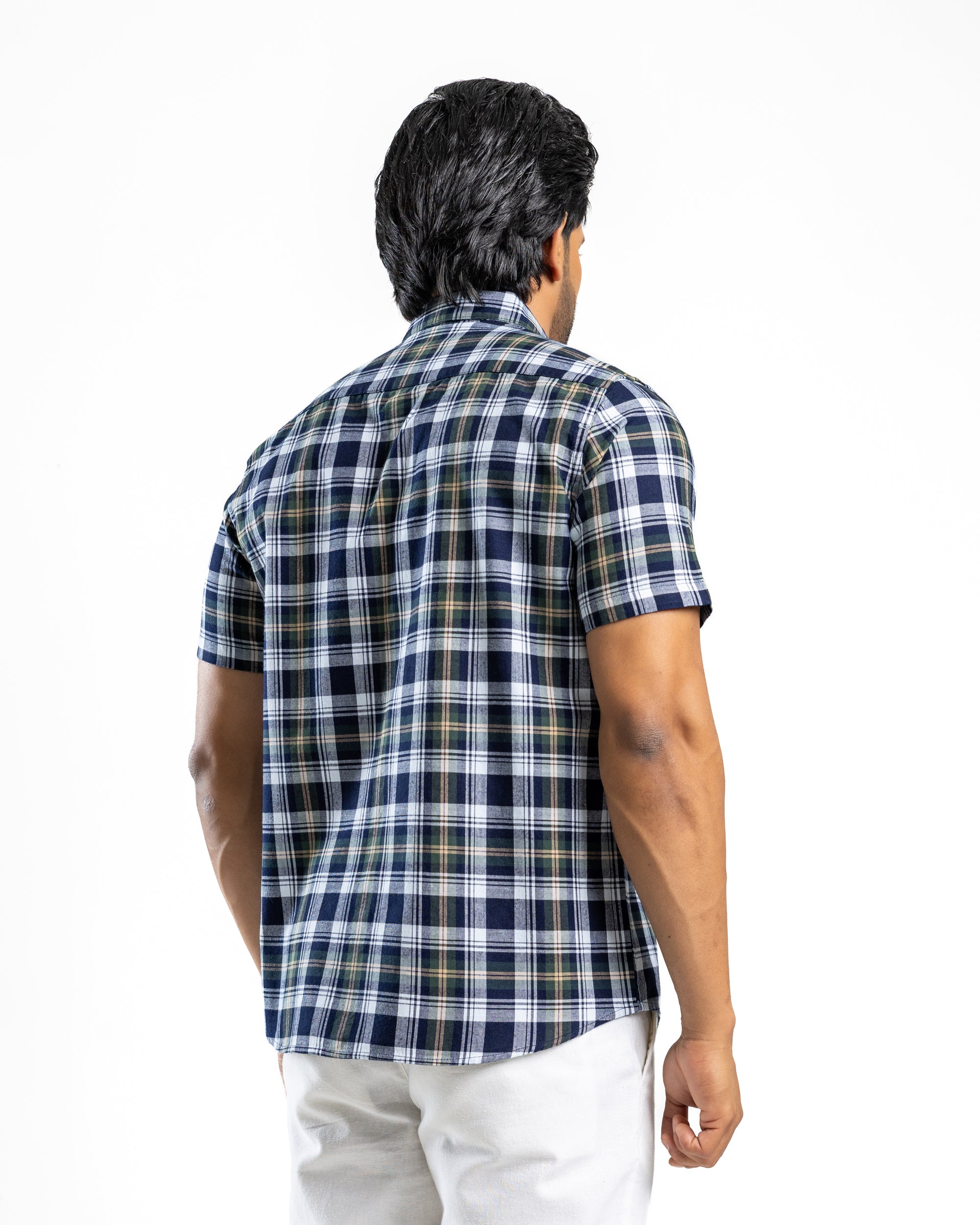 100% COTTON CHECK Short Sleeve Shirt - Olive