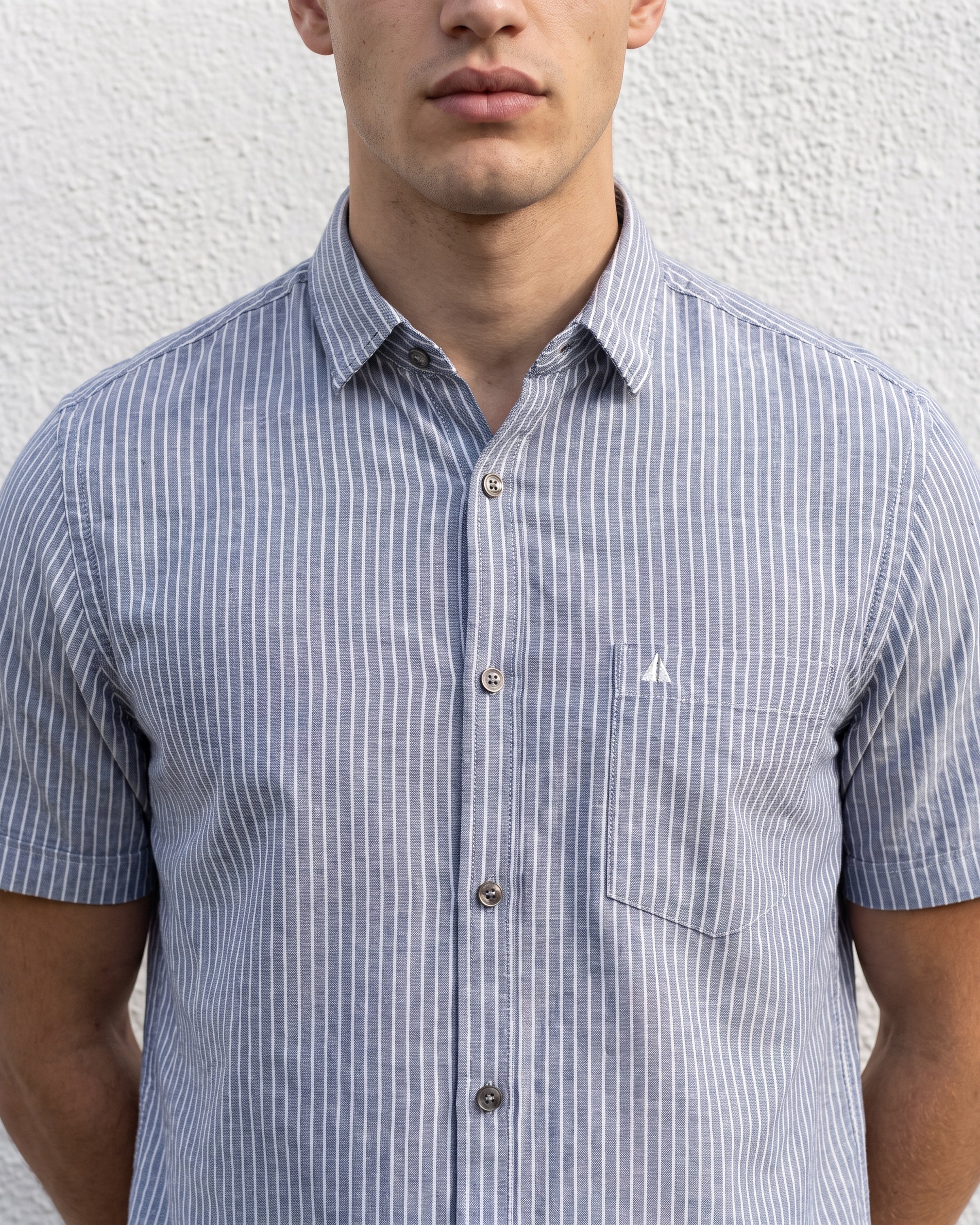 AnationZ Essential Cotton Stripe Short Sleeve Shirt - Midnight Onyx Sri Lanka